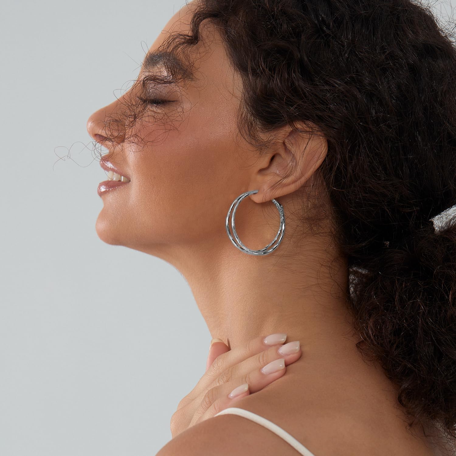 Diamond-Cut Double Hoop Earrings for Women 14k Gold Plated 925 Sterling Silver Posts Lightweight Hypoallergenic Split Hoop Earrings Trendy Jewelry Gifts for Women - Image 6