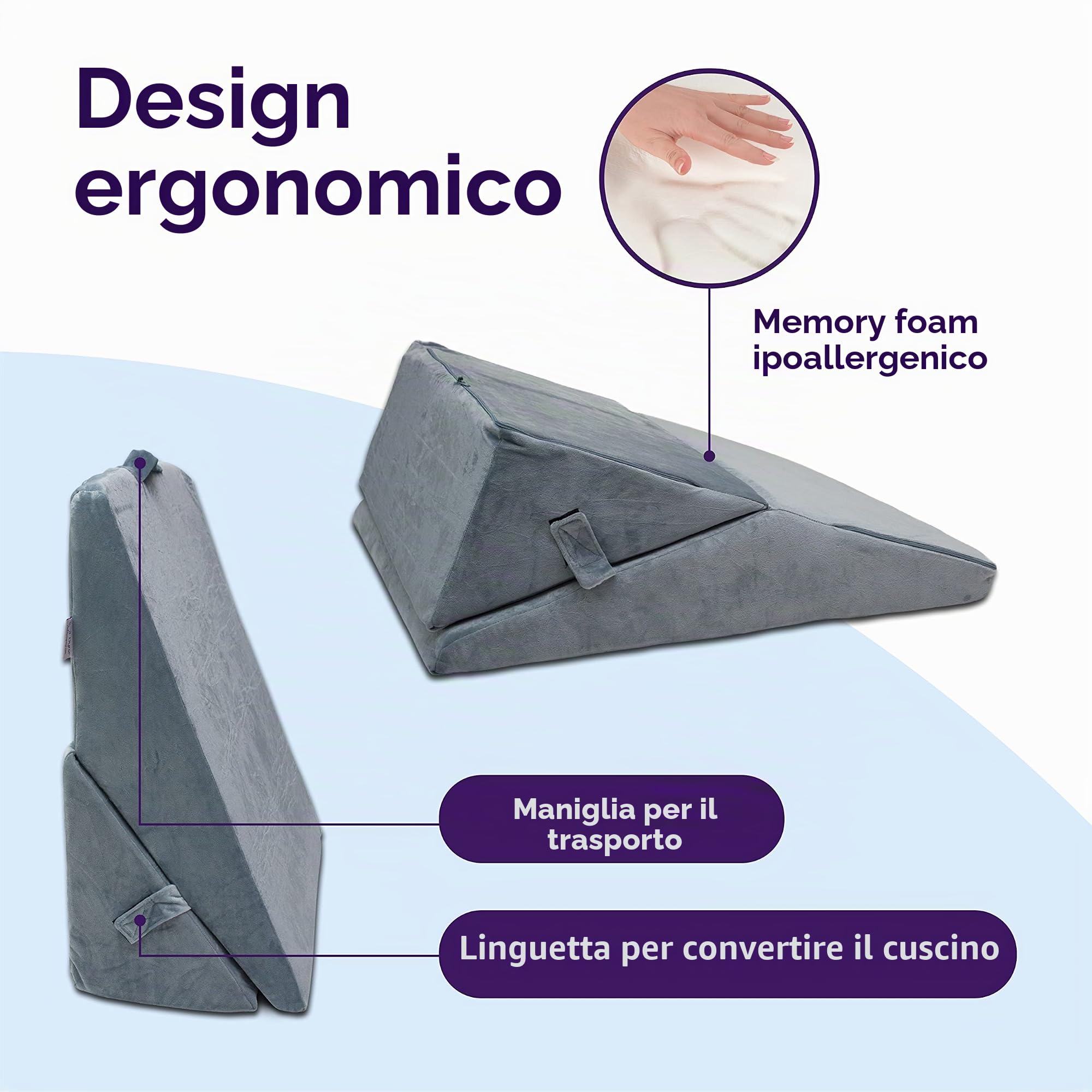 Byre® Cuscino con zeppa | Zeppa pieghevole in schiuma di lusso | Cuscino regolabile per seduta, lettura, mal di schiena, dolore alle gambe, bruciore di stomaco, reflusso acido
