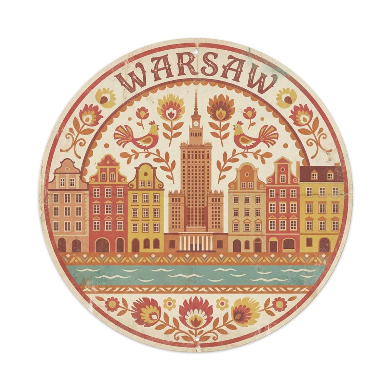 Vintage Travel Poland Warsaw Metal Tin Sign