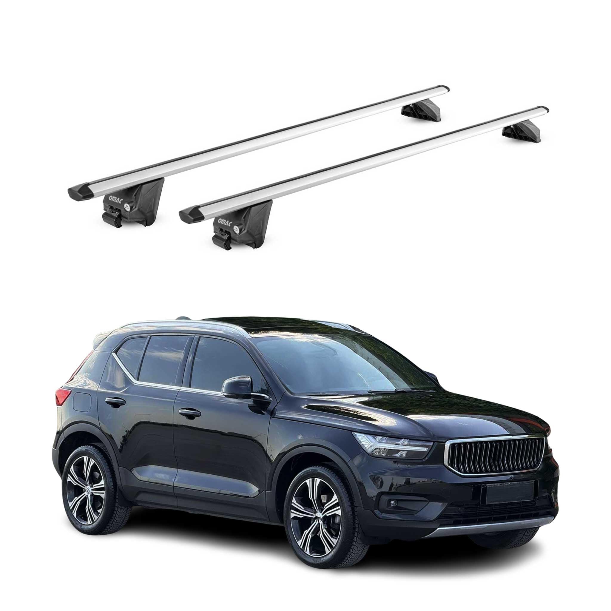 OMAC Barras de Techo Aluminio TÜV geprüft para Volvo XC40 2018-2026 – para Barras Integradas – T Nut – MAX 100 kg – 2 Schlösser Plata