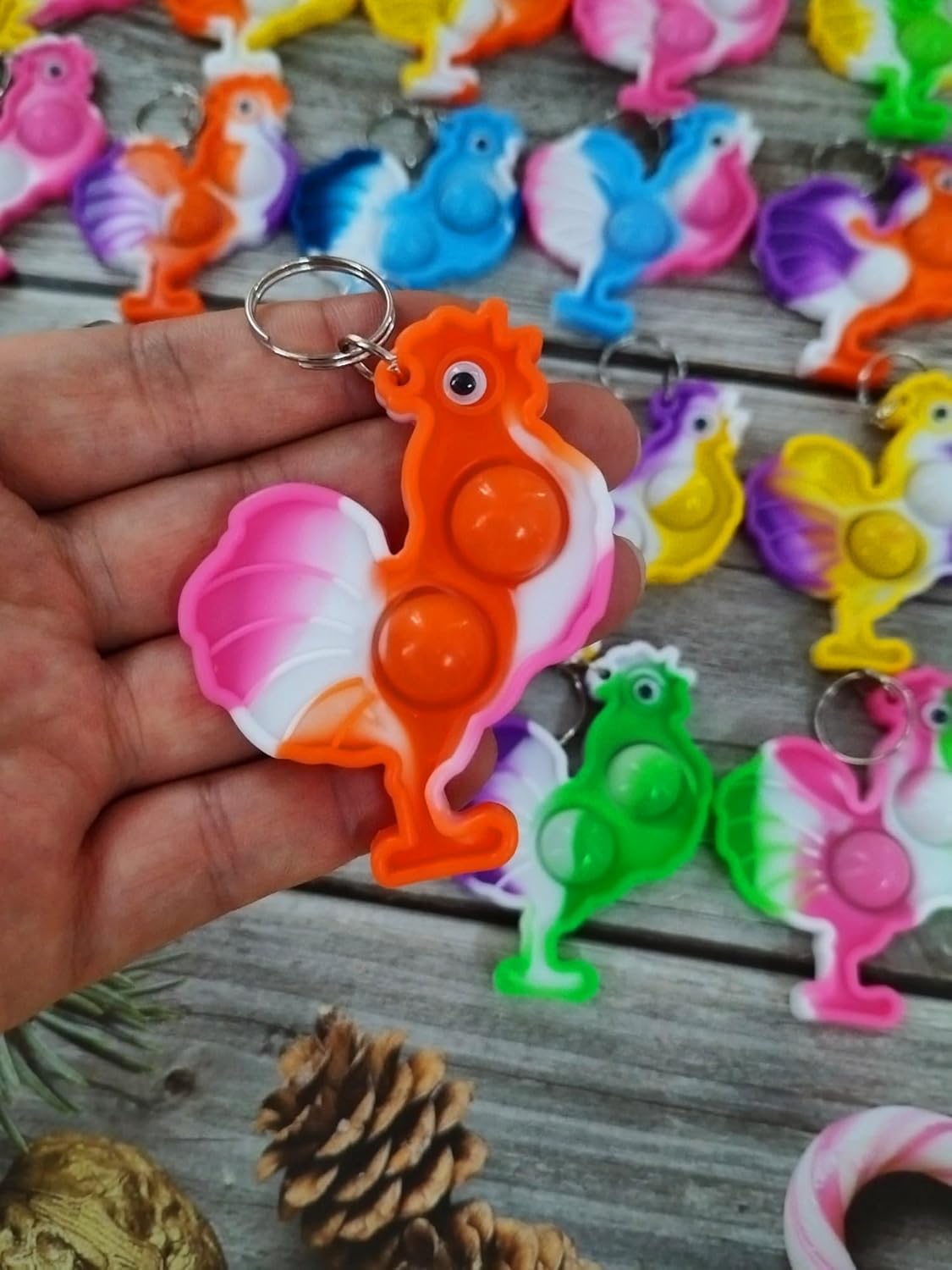 24 Packs Bulk Chicks shape Backpack Mini Pop Keychain, fidgets Bubble Classroom Students Holiday Party Favors