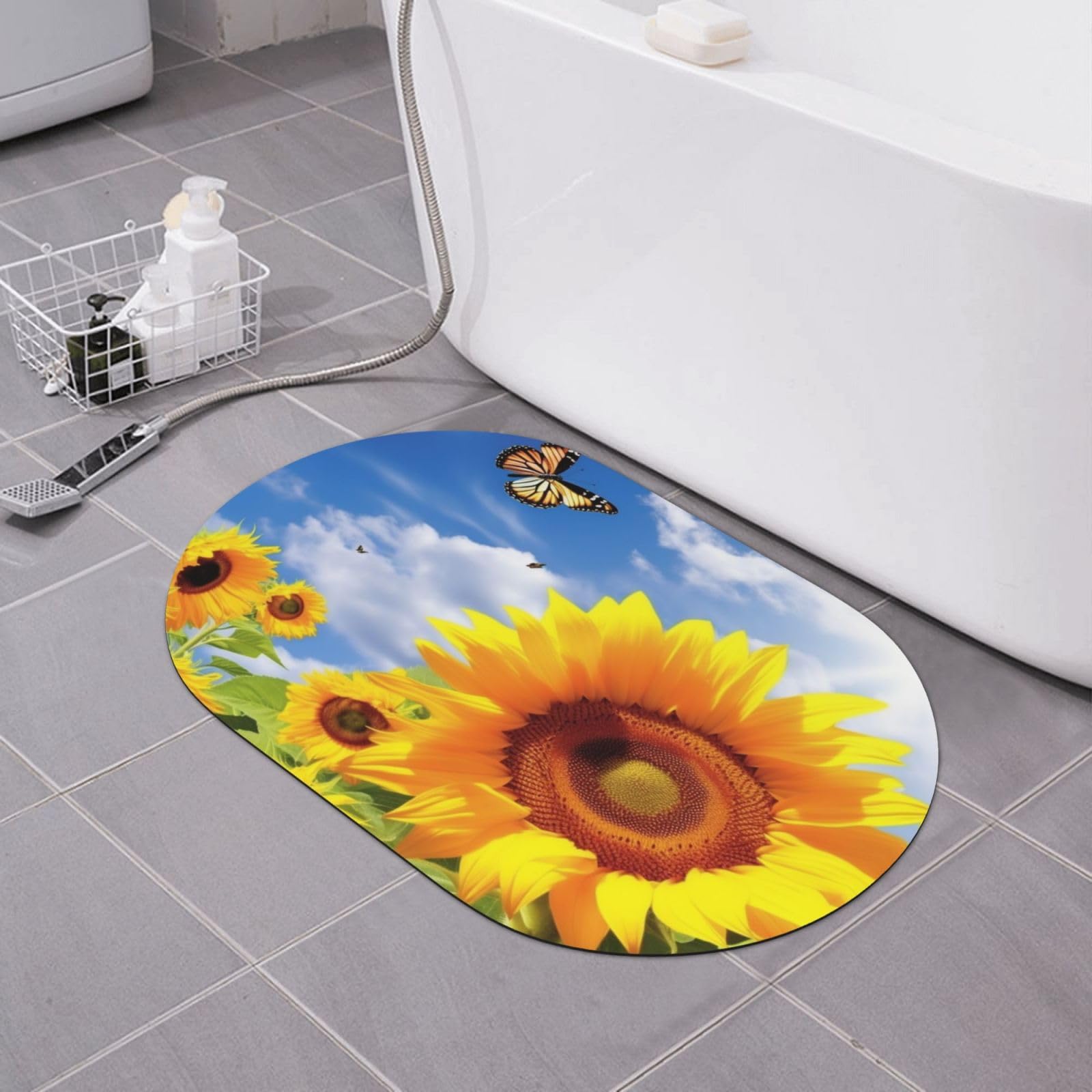 Tapis de bain antidérapant tournesol et papillon 40x60 cm