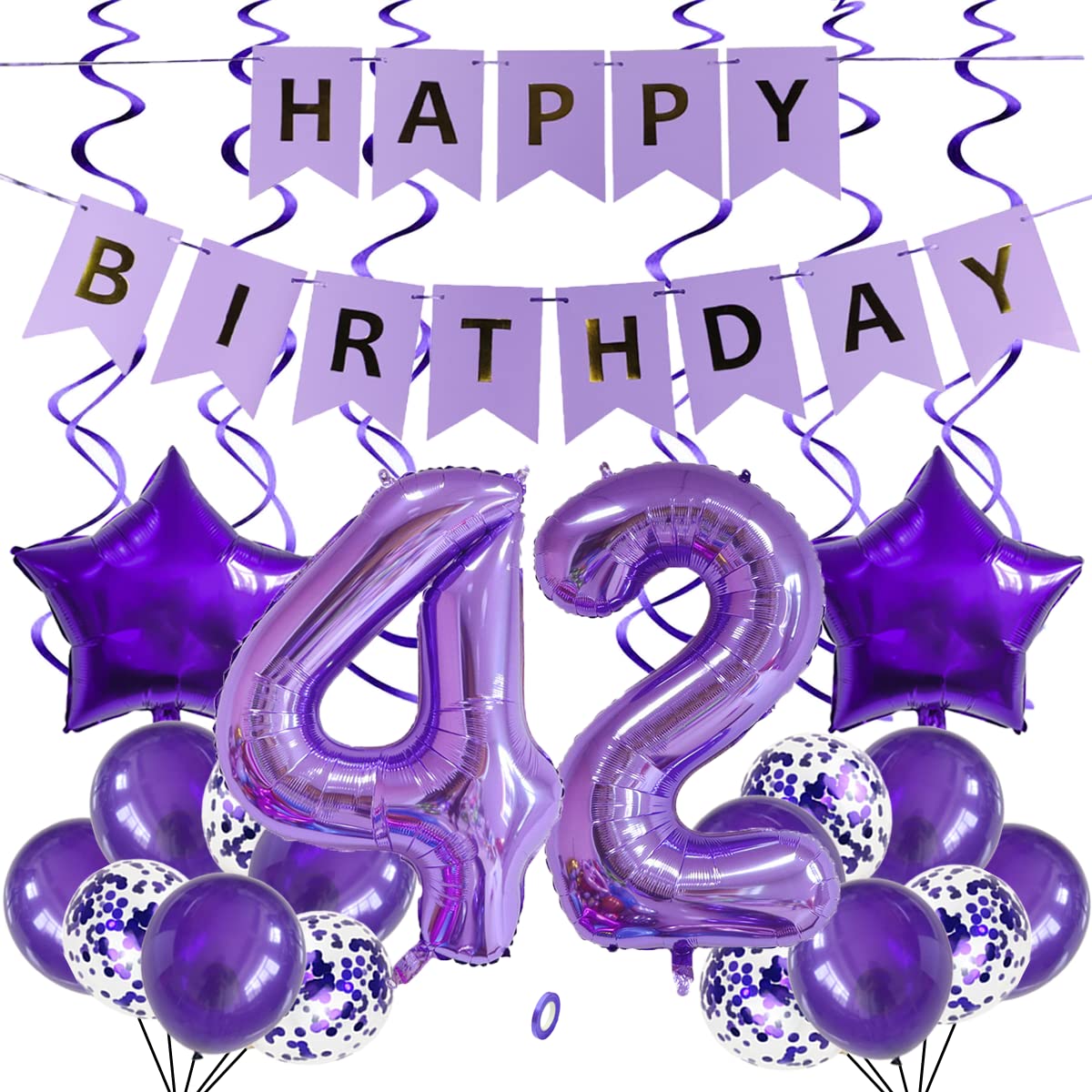 SNOWZAN Balloons 42nd Birthday Decoration Purple 32 Inch Giant Number Balloons, Latex Foil Balloons, Pack of 25
