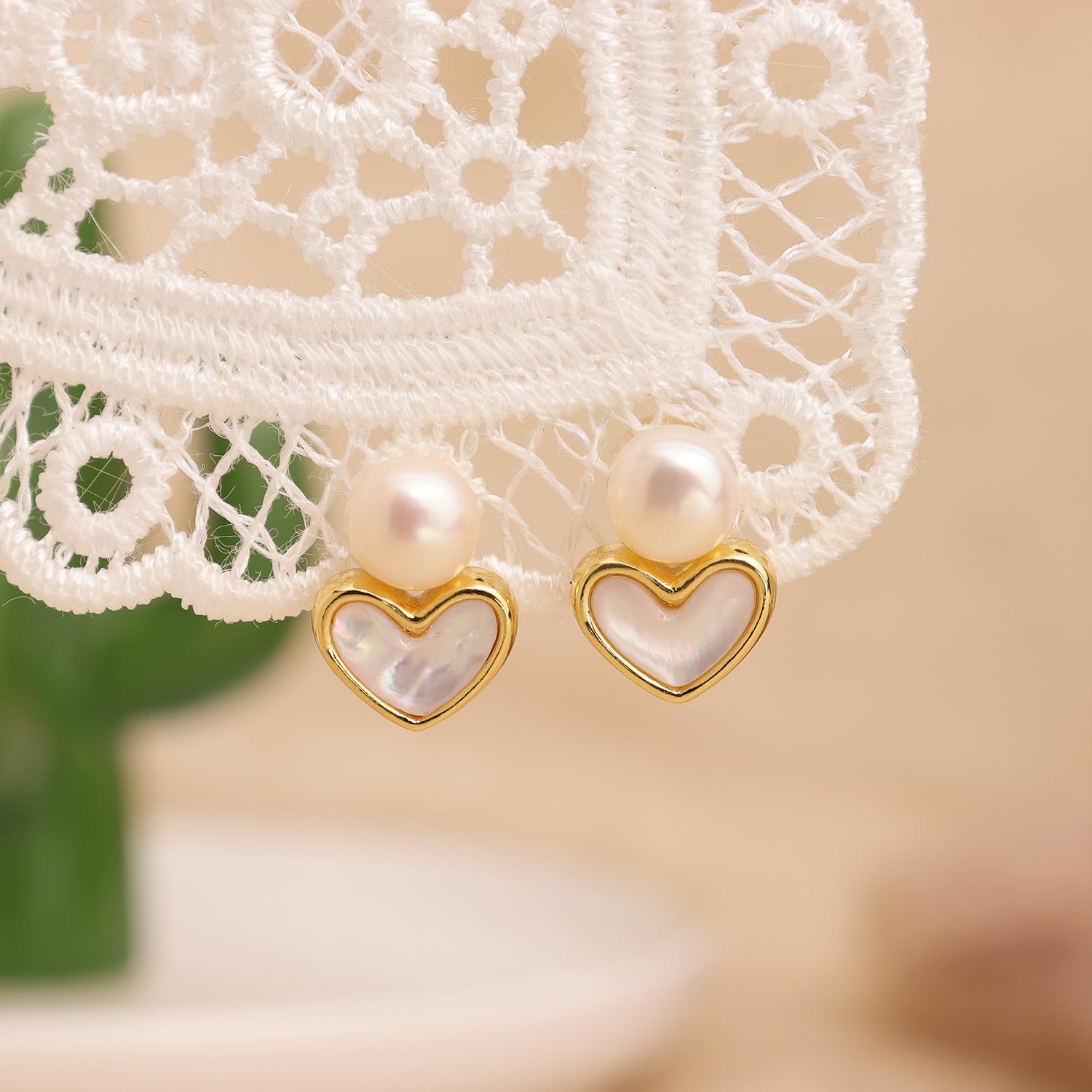 Jean Beau 14K Gold Plated Puff Pearl Heart Earrings for Women, Cute Heart Shaped Jewelry with Pearl Accents, Valentine Gift for Her - Image 6