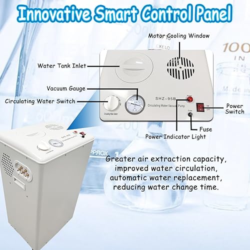 Miniatura 2 de Bomba de vacío de agua de circulación vertical, tanque de acero inoxidable de gran capacidad de 55 L, 5 cabezales de succión con juntas de cobre,