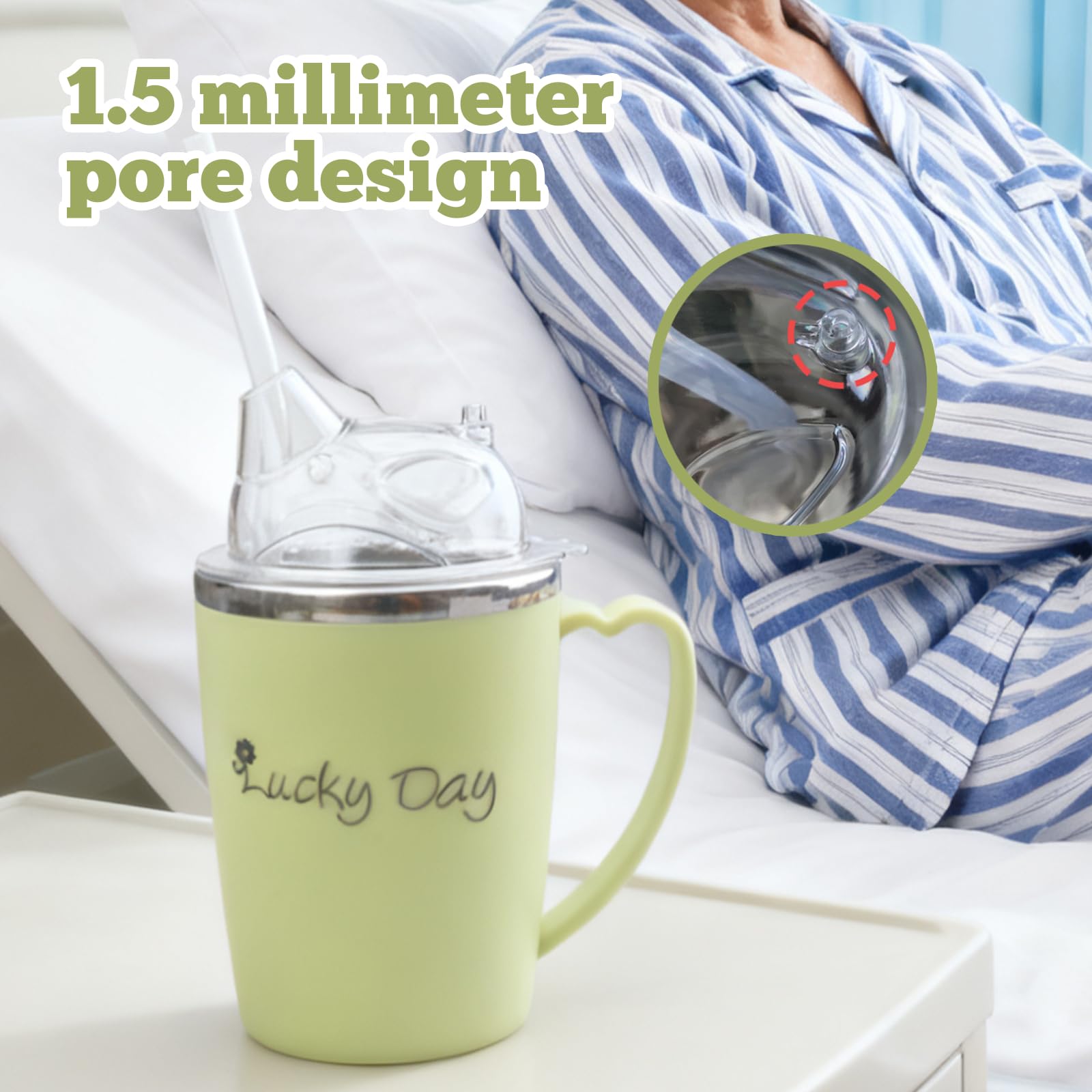 BAIFULAI Taza con pico para personas mayores, 350 ml, vaso 3 en 1 con paja de 30 cm, a prueba de fugas, con mango, para personas mayores y embarazadas
