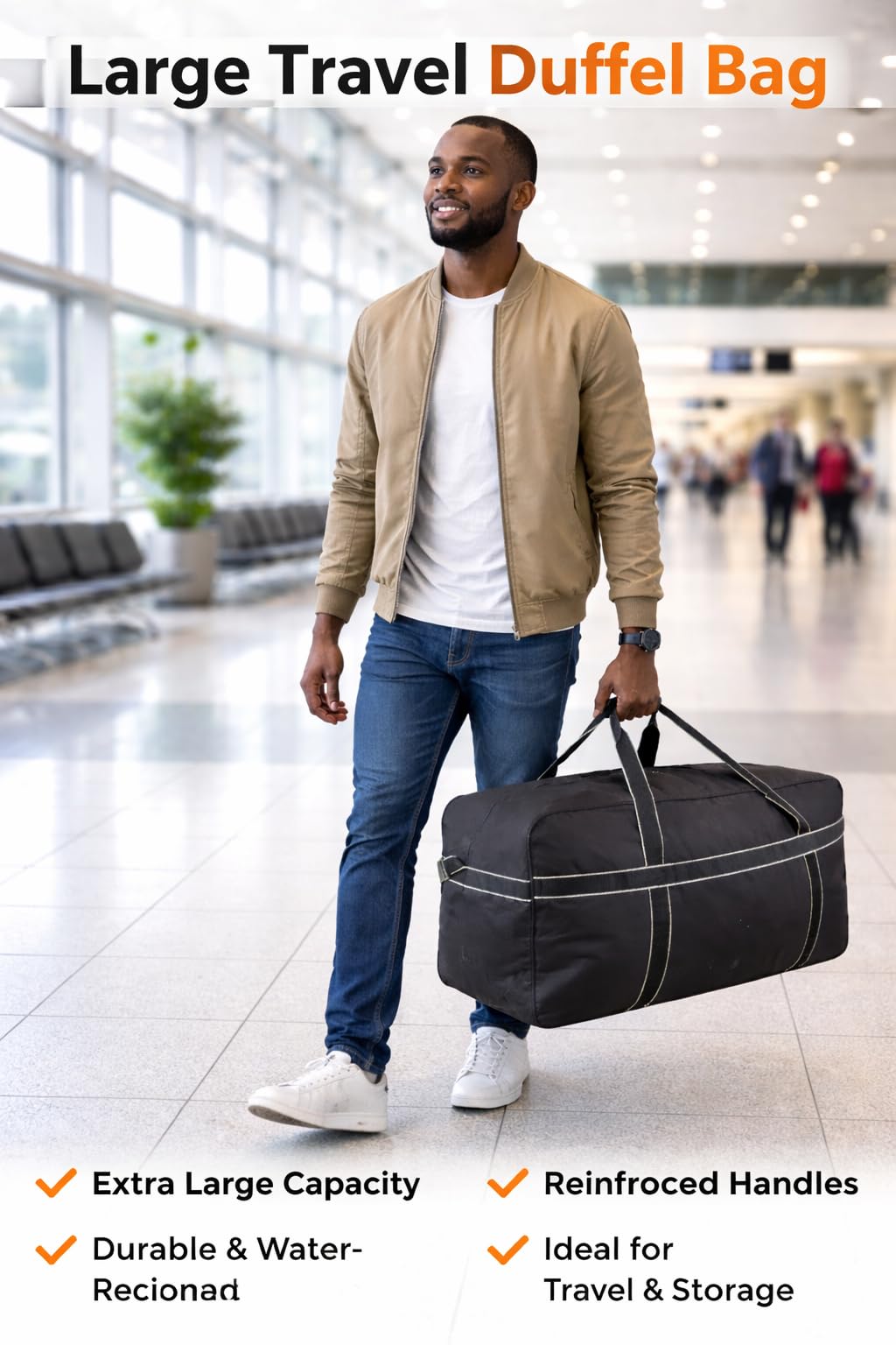 TRANSITBAG - Pack de 3 Sac de Voyage XXL 144L Grande Capacité en Toile Ultra Résistante – Léger, Bagage Soute Avion Jusqu’à 23 kg – Sac de Transport Robuste 80×40×45 cm