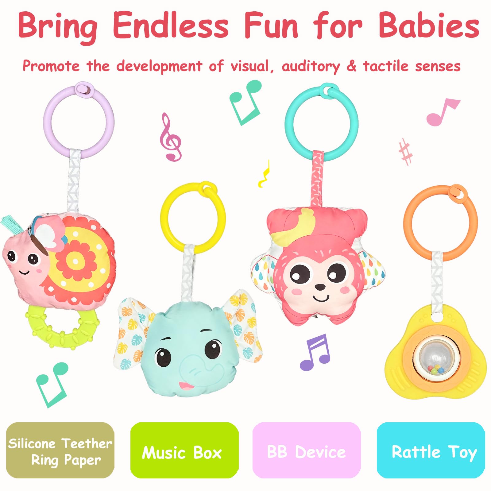 Spirale Passeggino Neonato Giochi 0-3 Mesi, Neonato Accessori Utili, Sonaglio Giochi Passeggino con Musicali, Regali per Neonati per Bambini da 6 a 12 Mesi, Peluche Cervo