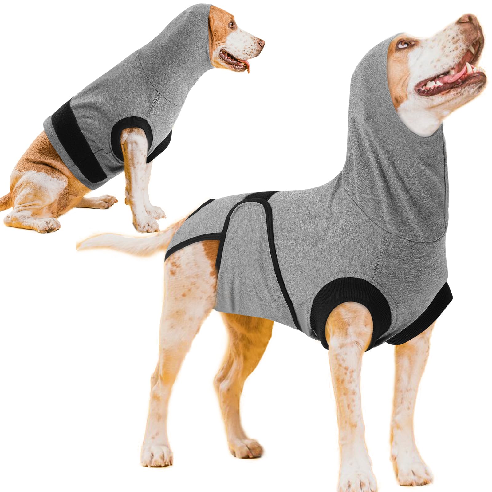 SAWMONG Recovery Suit for Dogs After Surgery, Hooded Dog Surgery Suit Substitute E-Collar &amp; Cone for Spay, Comfortable Cotton Dog Onesie for Surgery Female Male, Neuter, Skin Disease Pet (M, Grey)