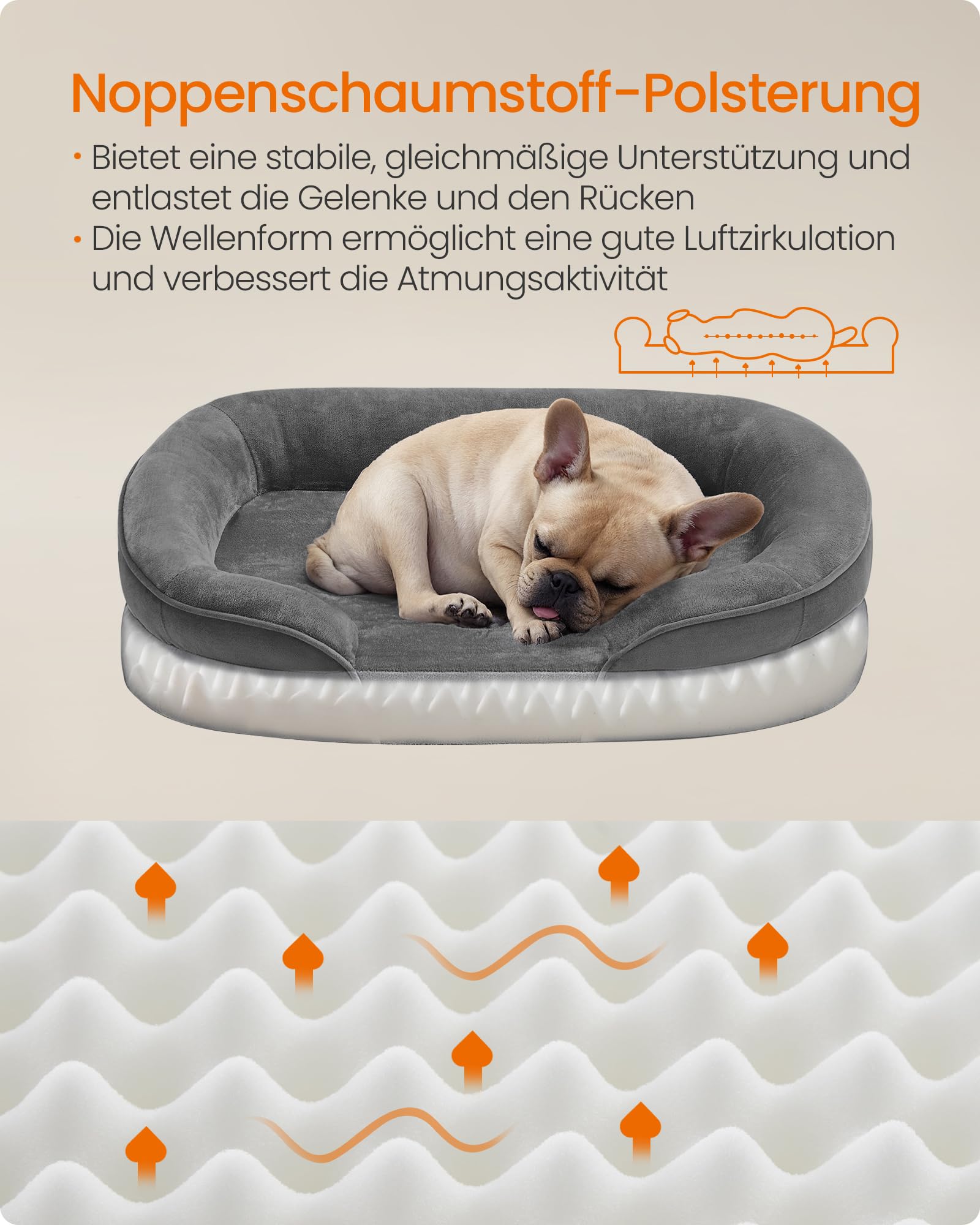 Feandrea Hundebett, orthopädisch, für mittelgroße Hunde, 76 x 51 x 18 cm