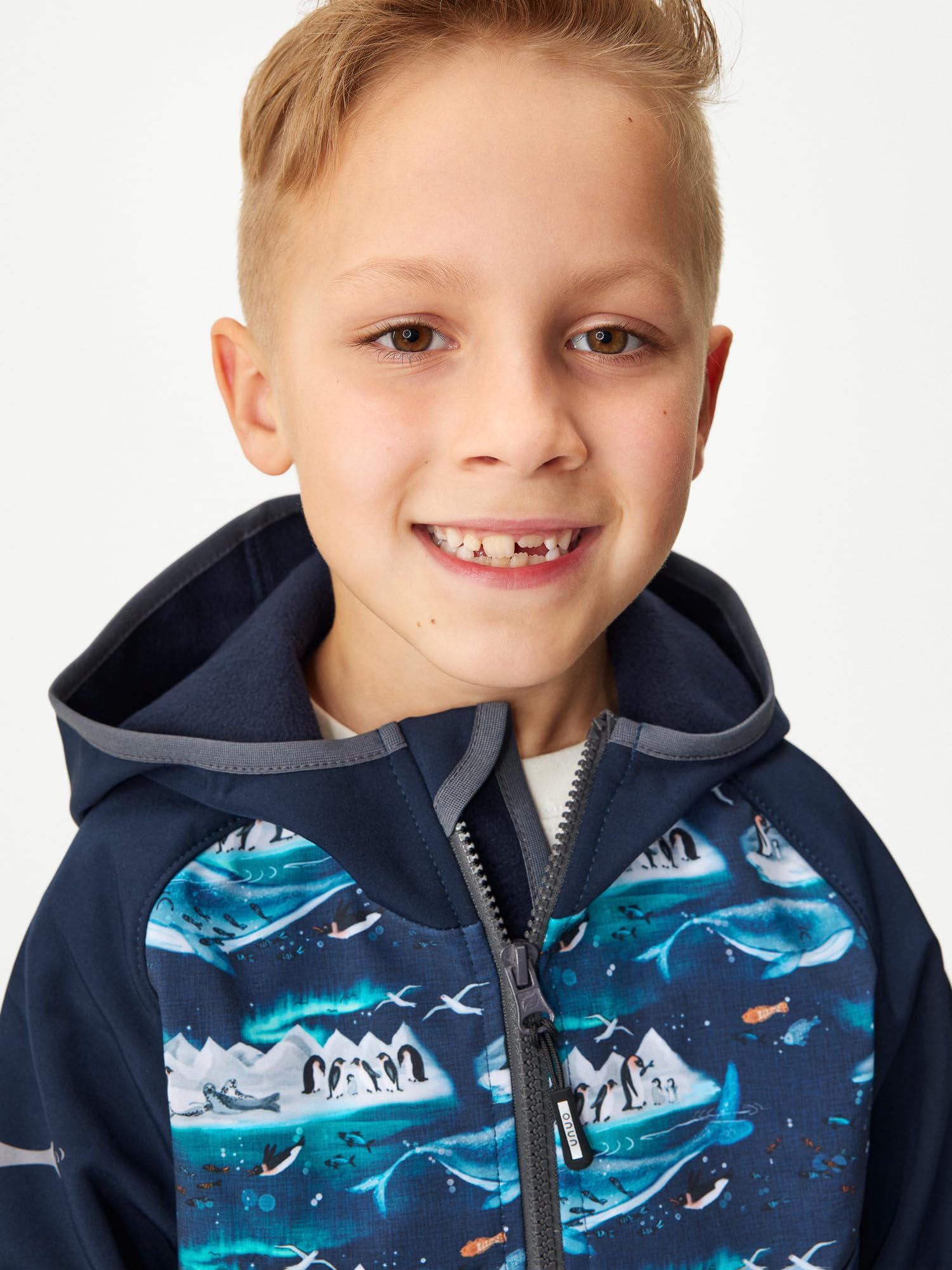 Dziecięca kurtka softshell z polaru Basic, ciemnoniebiesko-czarna, pingwiny, ciemnoniebieski czarny, 80-86