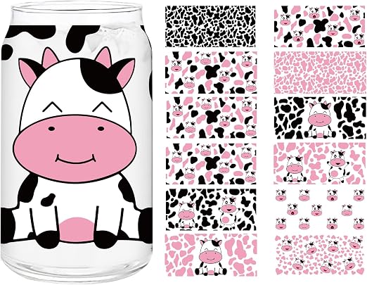 Amazon.com: Whaline 12Pcs Cow Cup Wrap Transfer Stickers Pink Black Cow ...
