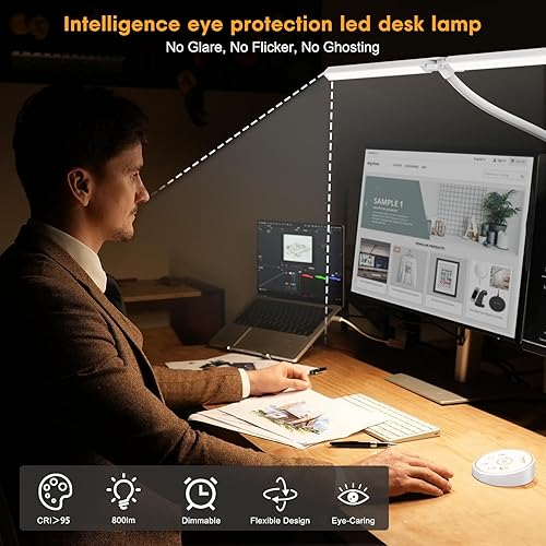 Miniatura 4 de Lámpara de escritorio LED para oficina y hogar - Lámpara de arquitecto que cuida los ojos con abrazadera, monitor de computadora de pantalla dual