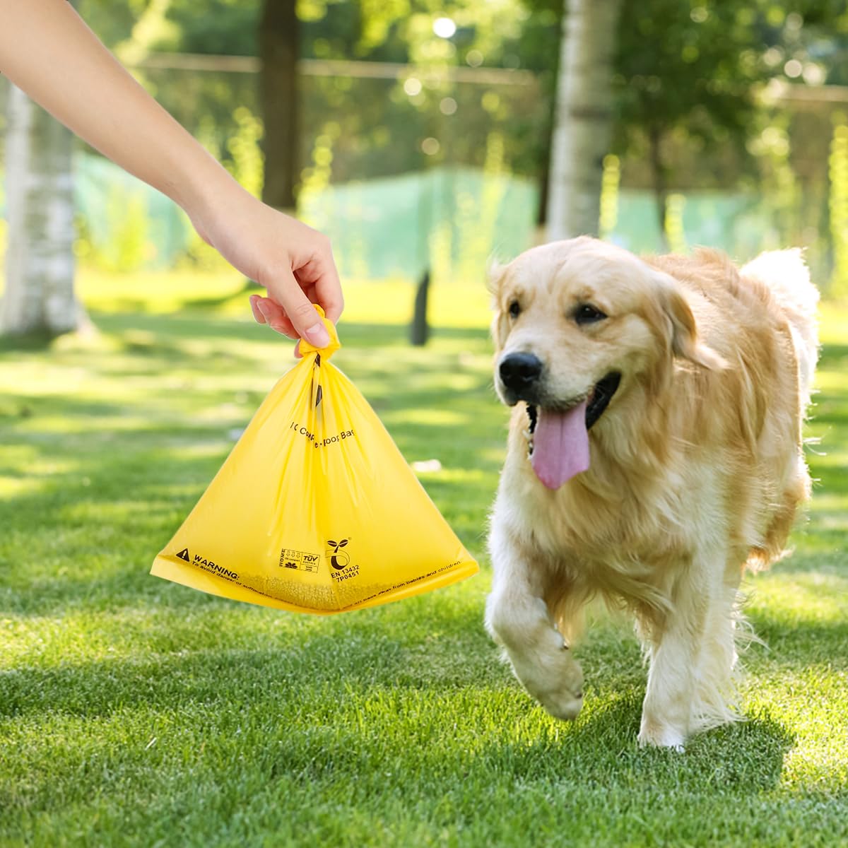 Bolsas compostables certificadas para excrementos de perro, 270 bolsas ecológicas y a prueba de fugas, bolsa de excrementos de perro 100% amarillo maíz fácil de abrir, 15 bolsas para perros por rollo