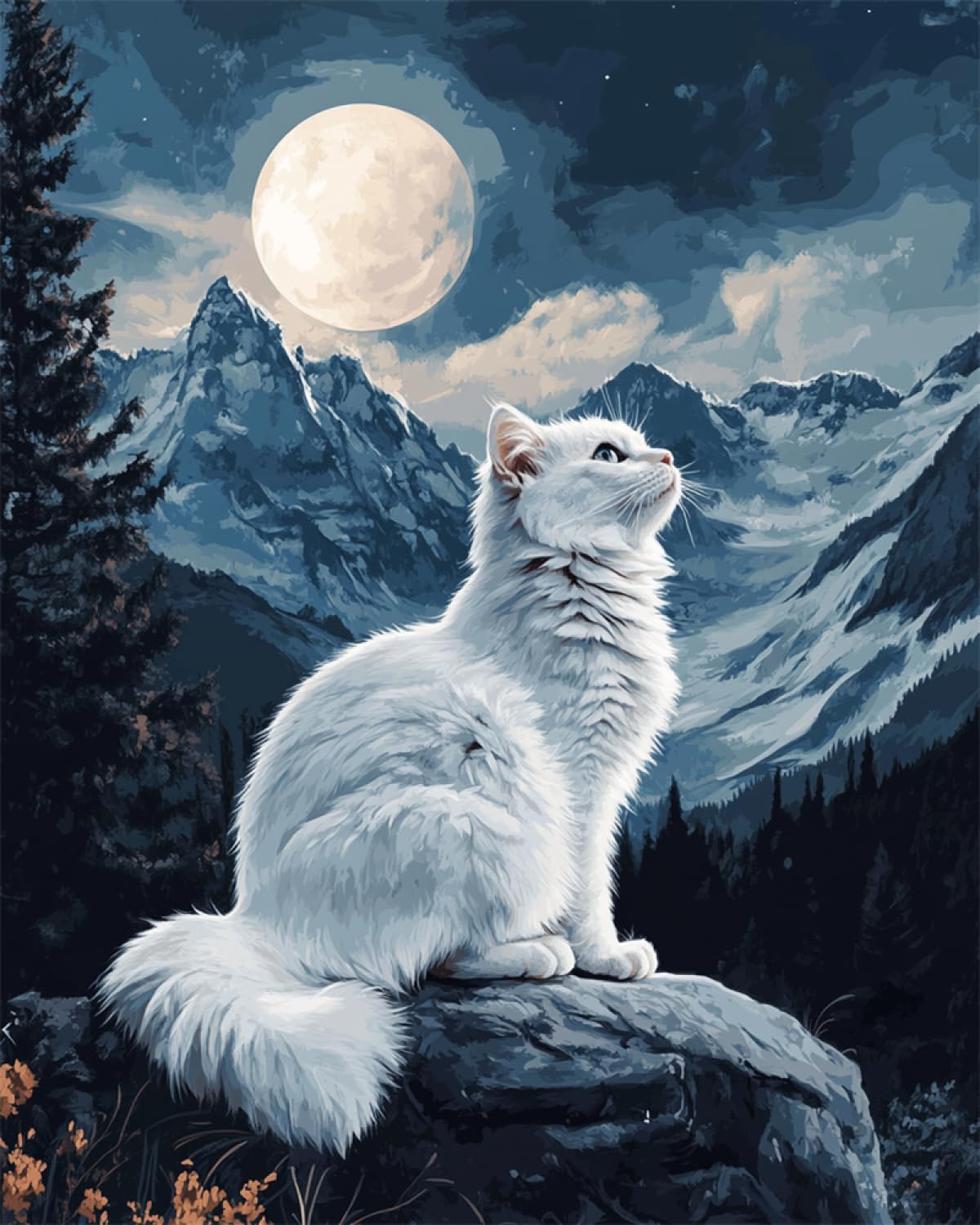 Taxpy Diy Kreuzstichset Mit Perlen Katzentier Und Mond Mosaikperlen-Stickerei,Handgefertigte Perlen,Kreuzstich-Sets,Geschenk Für Freunde 50x70cm