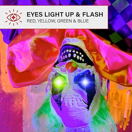 Miniatura 8 de Haunted Hill Farm Payaso animatronic aterrador al revés en columpio con luces activadas por tacto y sonido, funciona con pilas, decoración de