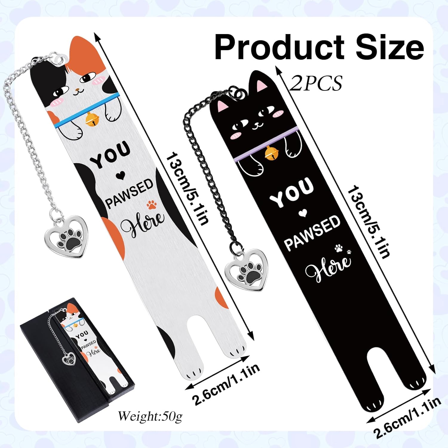 You Pawsed Here Bookmark - 2PCS Cat Bookmarks for Reading Women Men Kids, Cute Kitten Gifts for Animal Lovers, Cat Christmas Birthday Graduation Appreciation Gifts for Book Lover Friends - Image 2