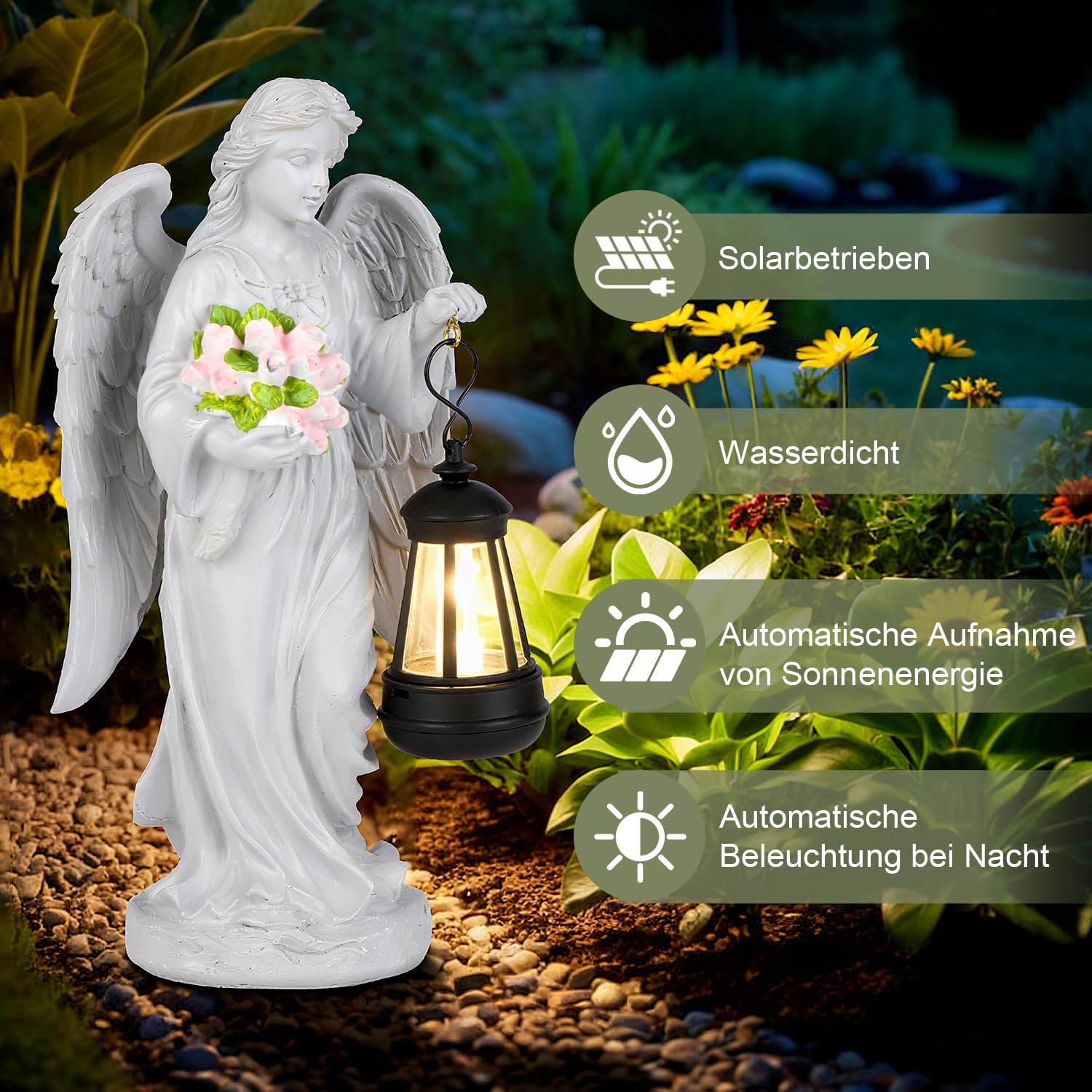 Engel Gartenstatuen, Grabschmuck Wetterfest: Grabengel, Außen Friedhof Deko, Wetterfeste Grabdeko aus Harz, Engel für Grab, Frostsichere Grabschmuck Wetterfest Dekoration, Grablicht