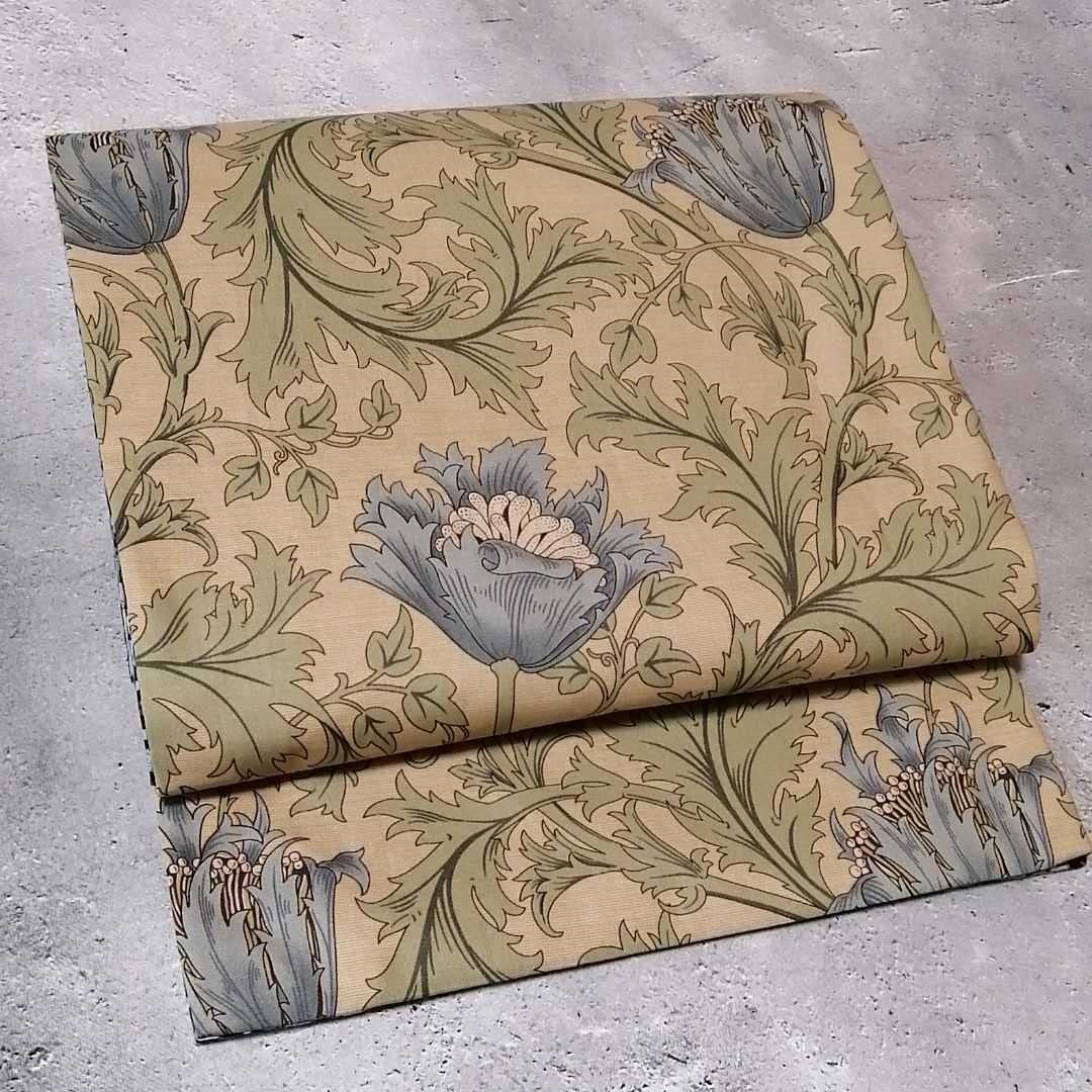 開き名古屋帯　ウィリアムモリス　アネモネ　ブルーベース×ウィローボゥ 開き名古屋帯 ウィリアムモリス アネモネ ブルー×ウィローボゥ