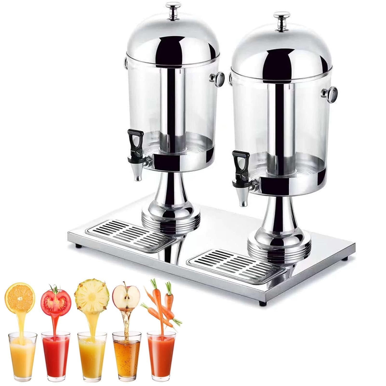 MYUYEE Juice Dispenser, Stainless Steel Beverage Container With Ice Chamber For Cocktails, Water, Punch - 16L/24L Capacity, Ideal For Parties And Events (Silver-Double Head)