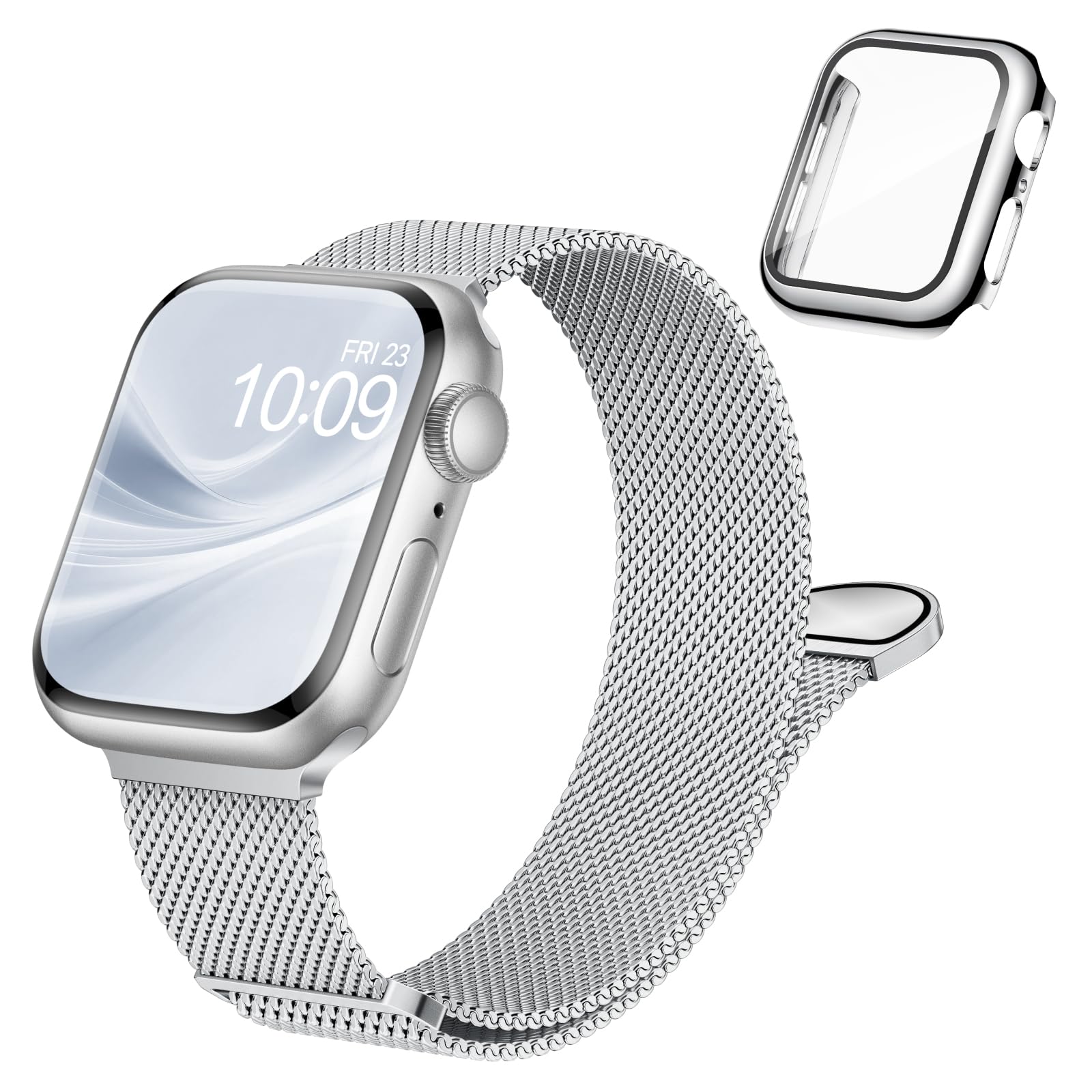 Stainless Steel Magnetic Band and Case Compatible with Apple Watch Bands Women Men 40mm 44mm 41mm 45mm 42mm 46mm, Mesh Loop Metal Band Screen Protector Cover for iWatch Series 11/SE3/10/9/8/7/6/5/4 — view 7