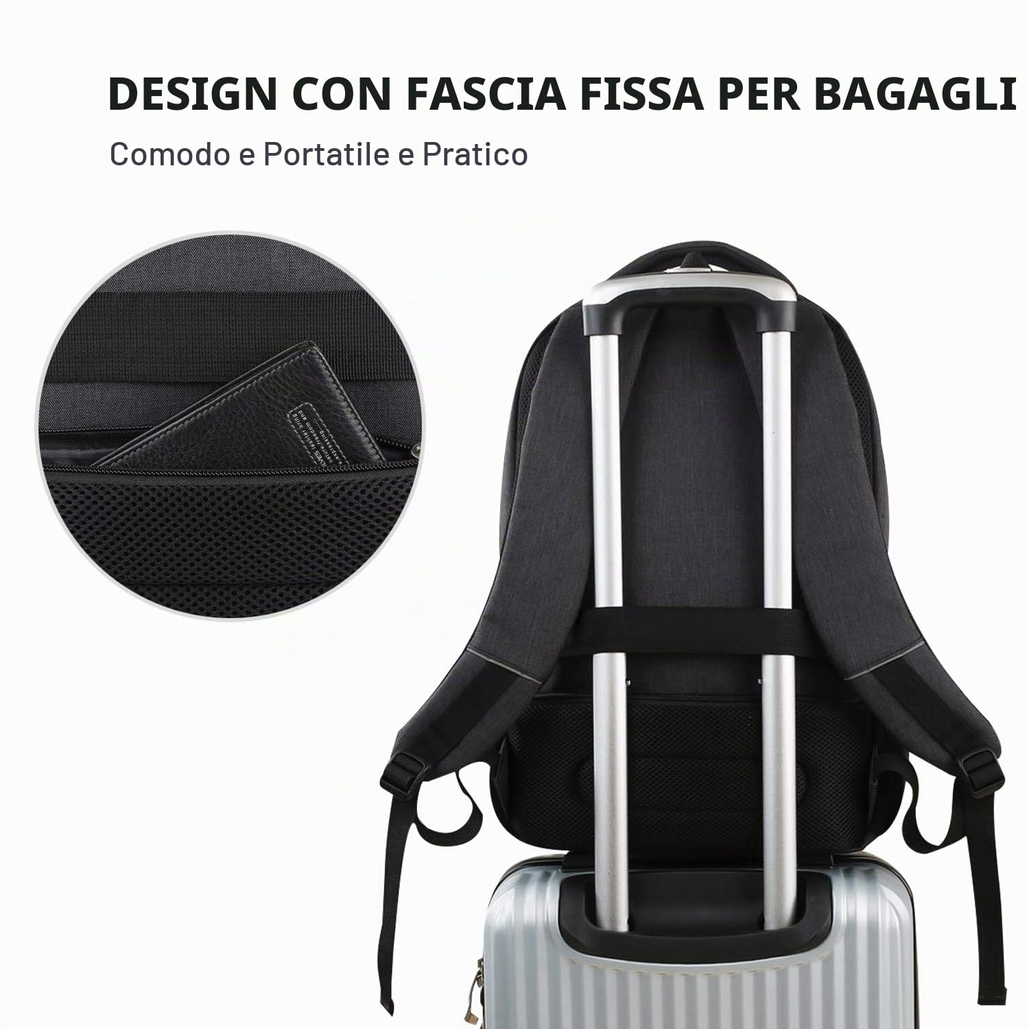 FANDARE Unisex Multiuso Antifurto Zaino con Porta USB Zaino per PC Portatile Impermeabile da Uomo Donna Borsa Universitaria Daypack per La Scuola,Viaggio,Business Poliestere
