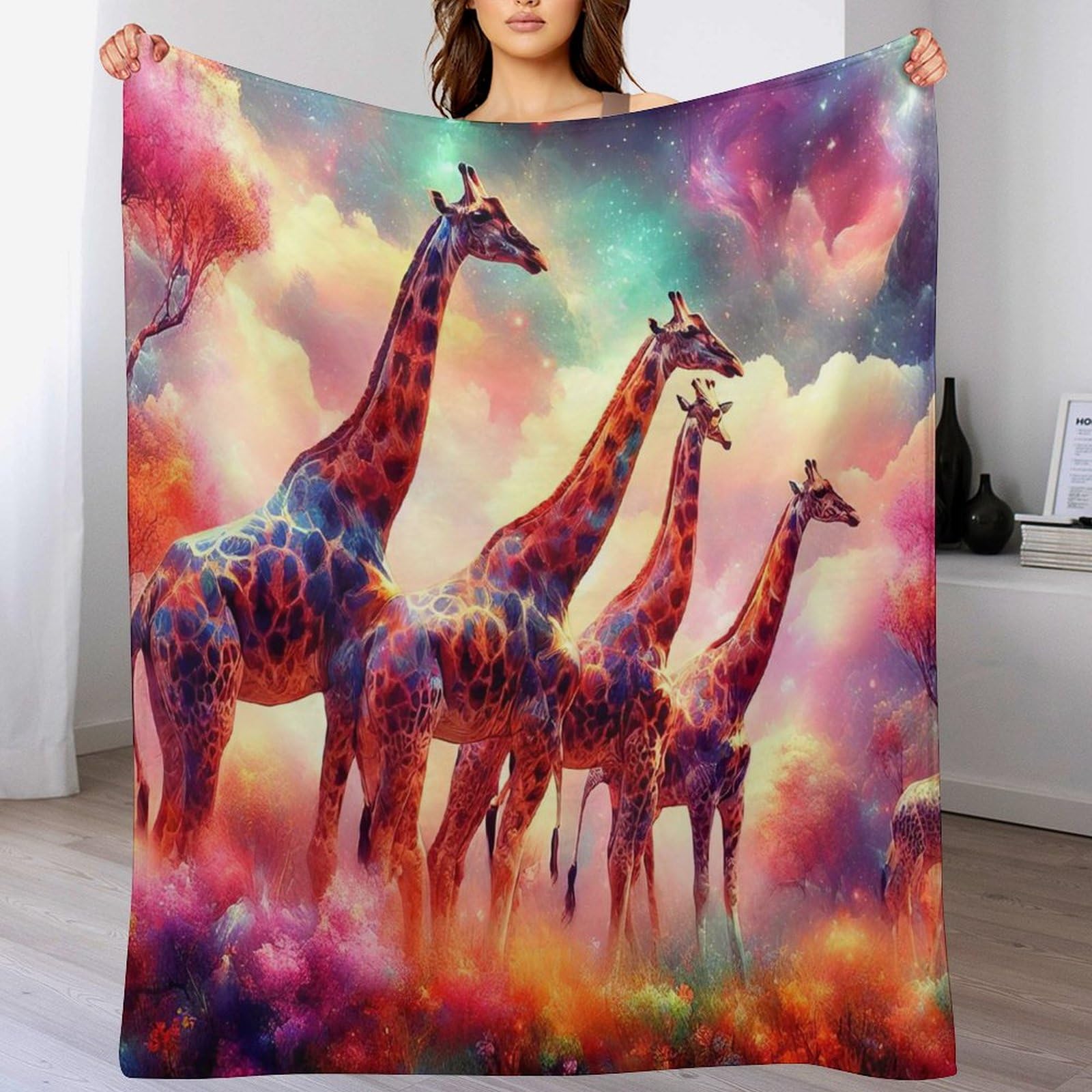 Couverture de lit girafe en flannel douce chaude pour canapé quatre saisons 180x200cm