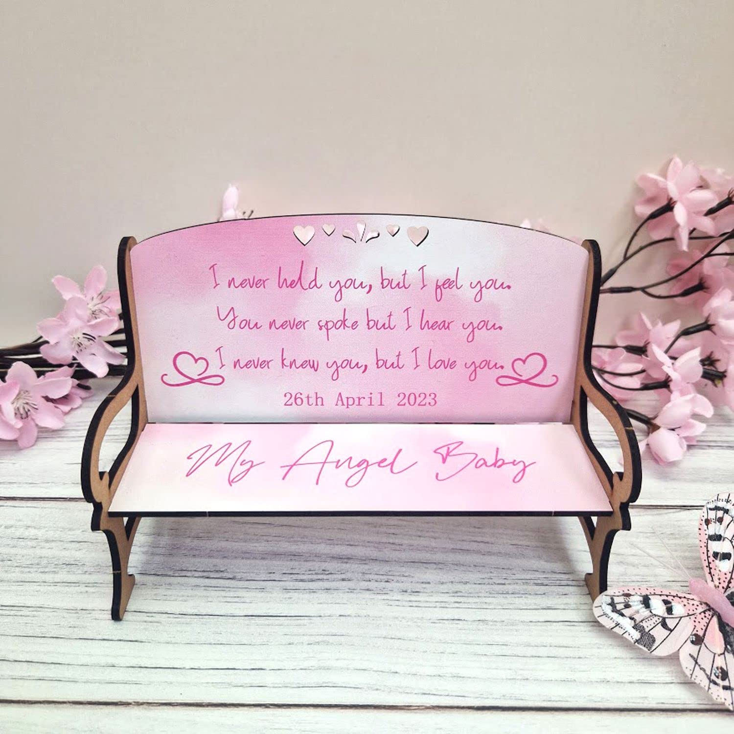 Cherish the Memory of Your Angel Baby with our Personalised 'My Angel Baby' Girl Memorial Bench Memory Heaven Keepsake Gift - Customisable Bereavement Bench (Baby Pink)