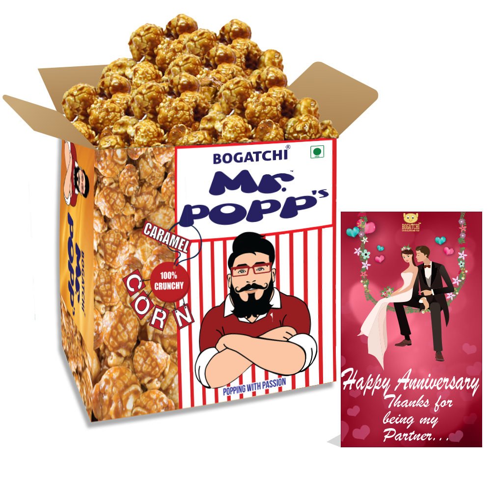 BOGATCHI Mr.POPP's Caramel Popcorn, 100% Crunchy Delicious Fully Popped Corns, Handcrafted Gourmet Popcorn Snacks, Best Anniversary Gift for Husband , 375g + Free Happy Anniversary Greeting Card-picture-29