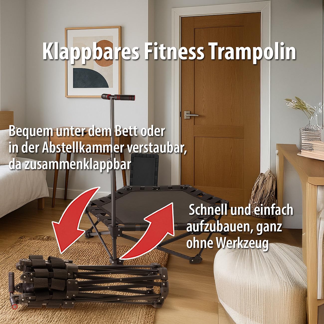 Speeron składana trampolina fitness dla dorosłych z uchwytem, 106,5 cm, czarna