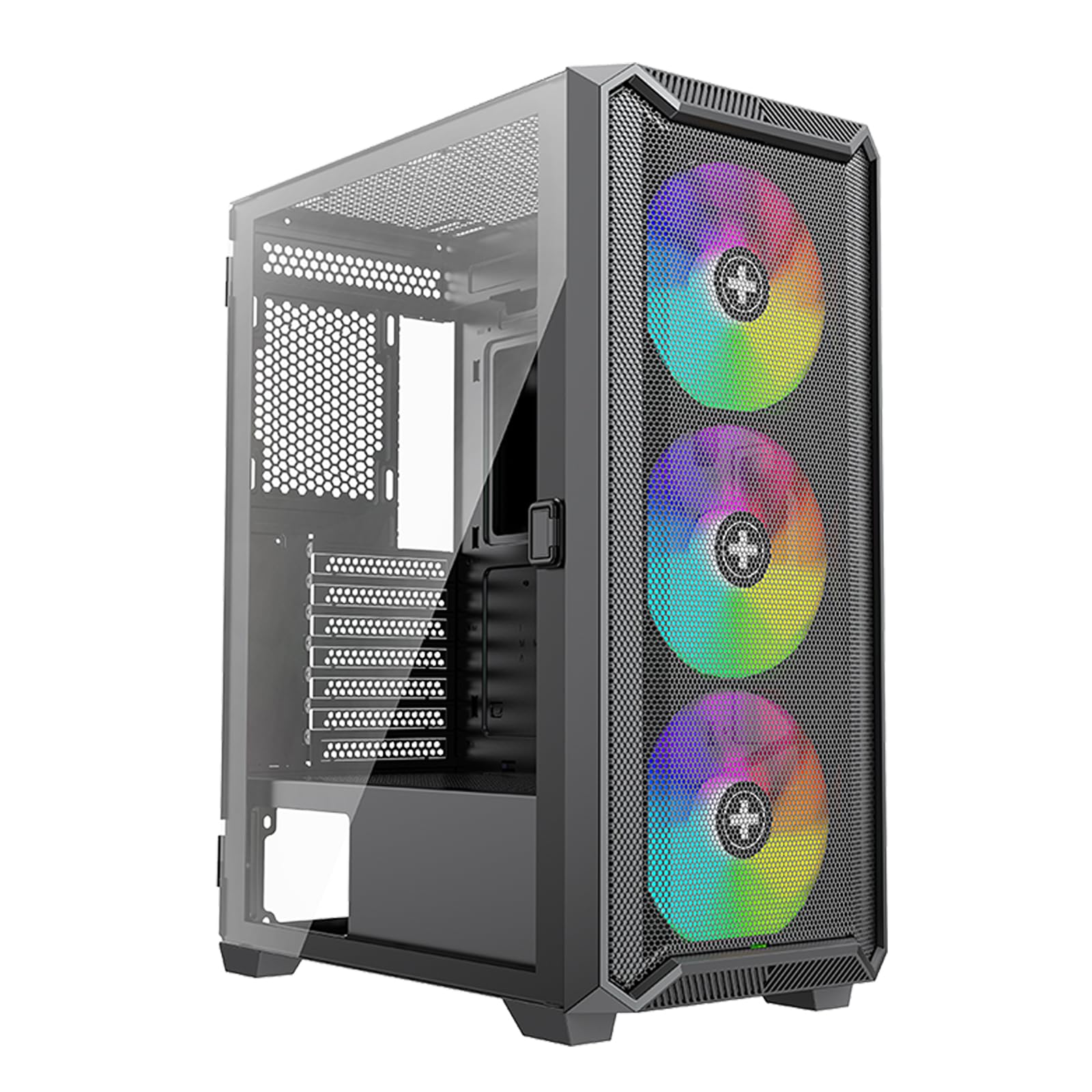 Xilence X613 XILENT Blade II Gaming PC Case, 3 x 120 mm ARGB Fans, ATX Midi Tower Case, Mesh Front Panel for Good Airflow and PWM/ARGB Control Board, pannello laterale in vetro senza viti, nero