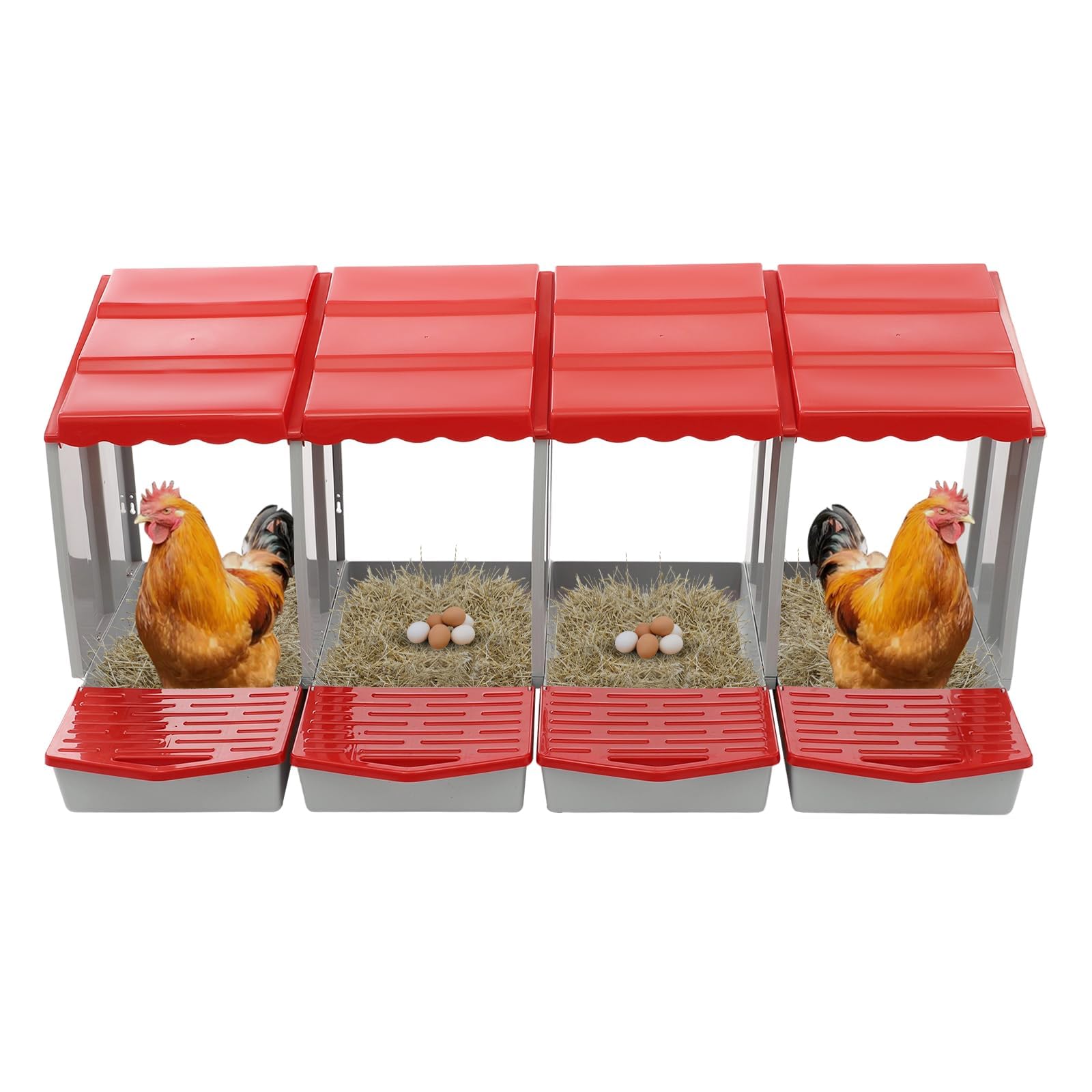 Nido per galline ovaiole 4 scomparti in plastica, pollaio per galline da esterno con tetto spiovente, raccolta uova facile, pollaio per 4-6 galline, montaggio a parete o da terra