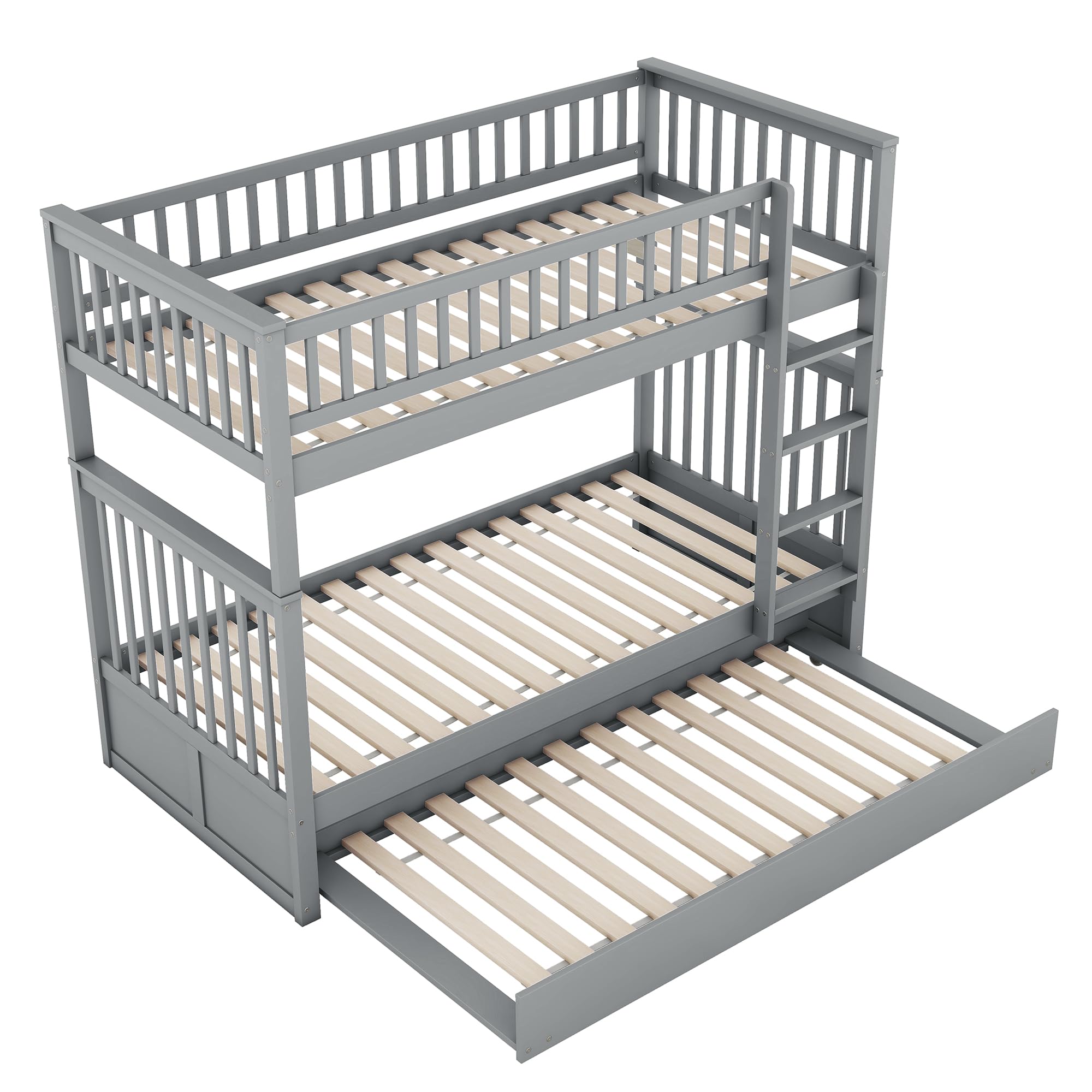 Azkoeesy Letto a castello con secondo letto estraibile, per 3 adolescenti e adulti, 90 x 200 + 90 x 190 cm, struttura letto trasformabile, Legno di pino, Grigio