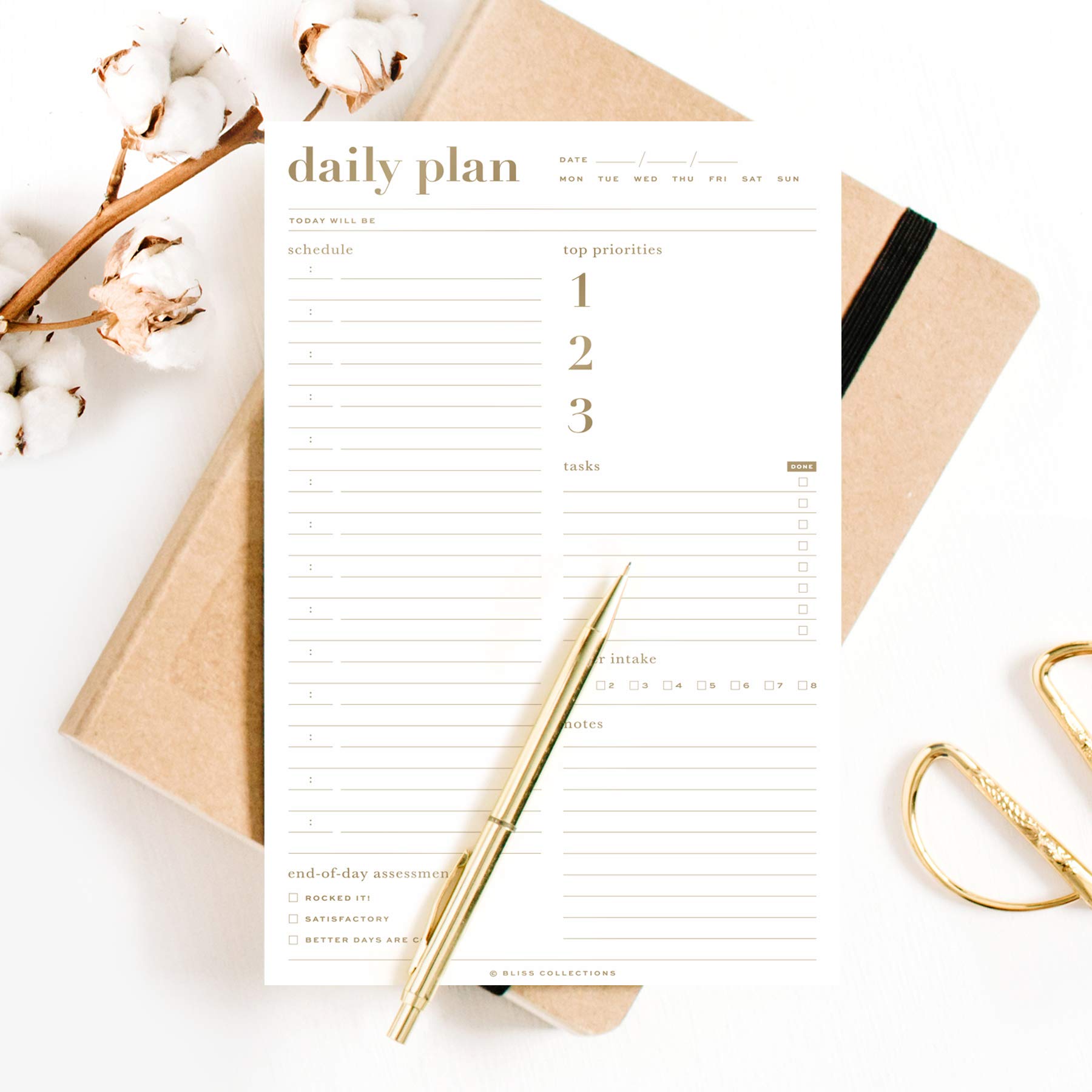 Bliss Collections Daily Planning Pad, To Do List Notebook - The Essential - Undated Tear-Off Sheets Notepad - Day or Work Calendar, Organizer, Scheduler for Goals, Tasks, Ideas - 6" x 9", 50 Sheets