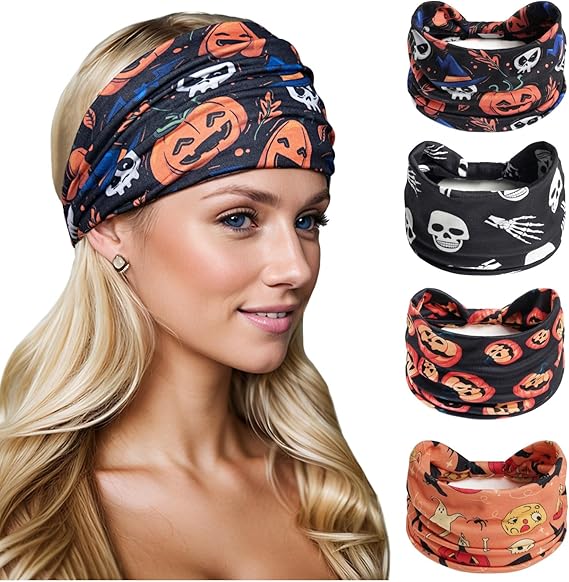Wide Headbands for Women Boho Workout Knotted Head Bands for Women's Hair African Non Slip Headwrap Yoga Running Sports Hairdband Hair Accessories 4 Pack