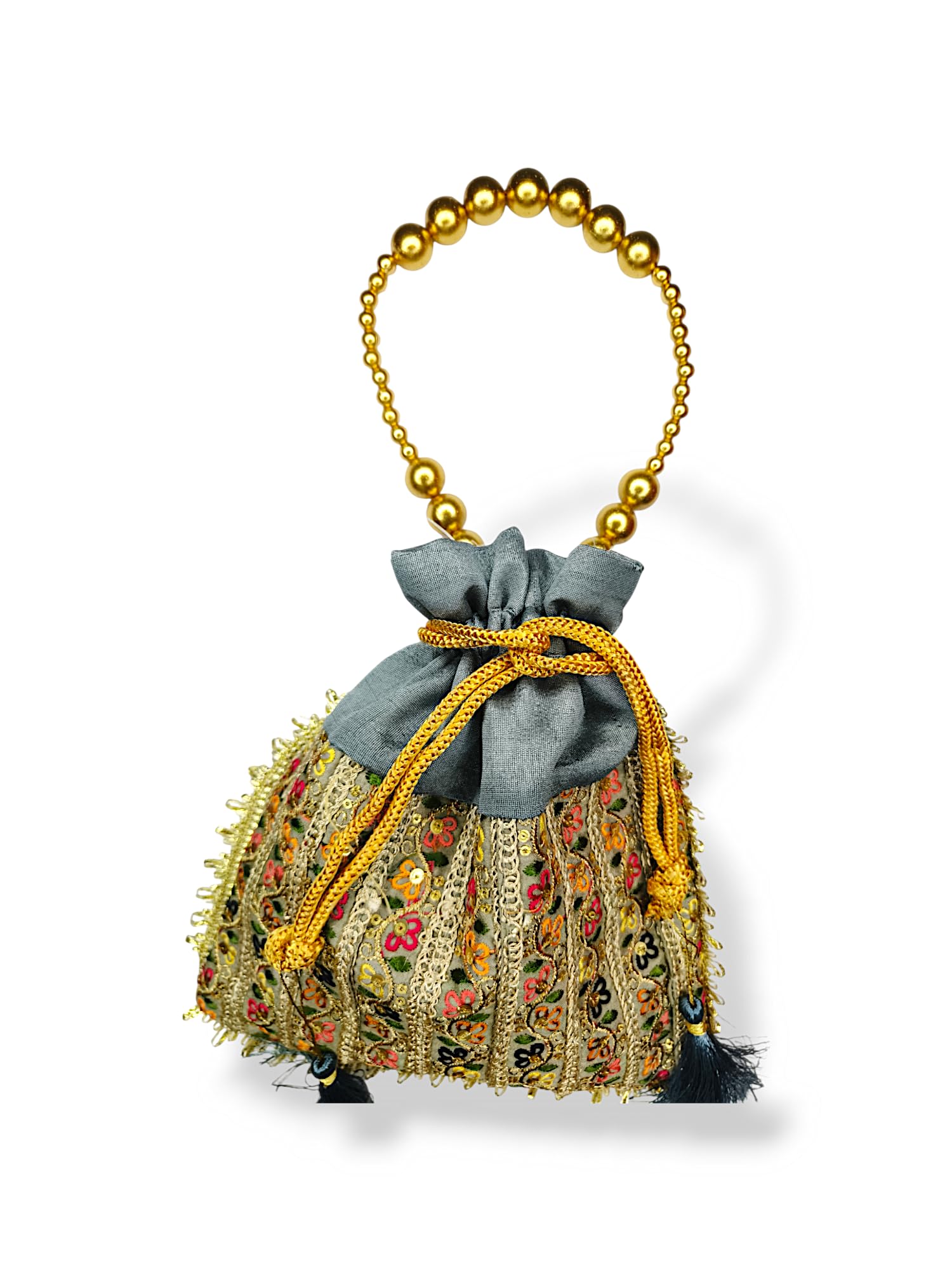 Elegant Designer Silk Potli Bag with Exquisite Pearl Handle and Tassel Drawstring Closure – Perfect for Weddings, Parties, and Special Occasions-image-27
