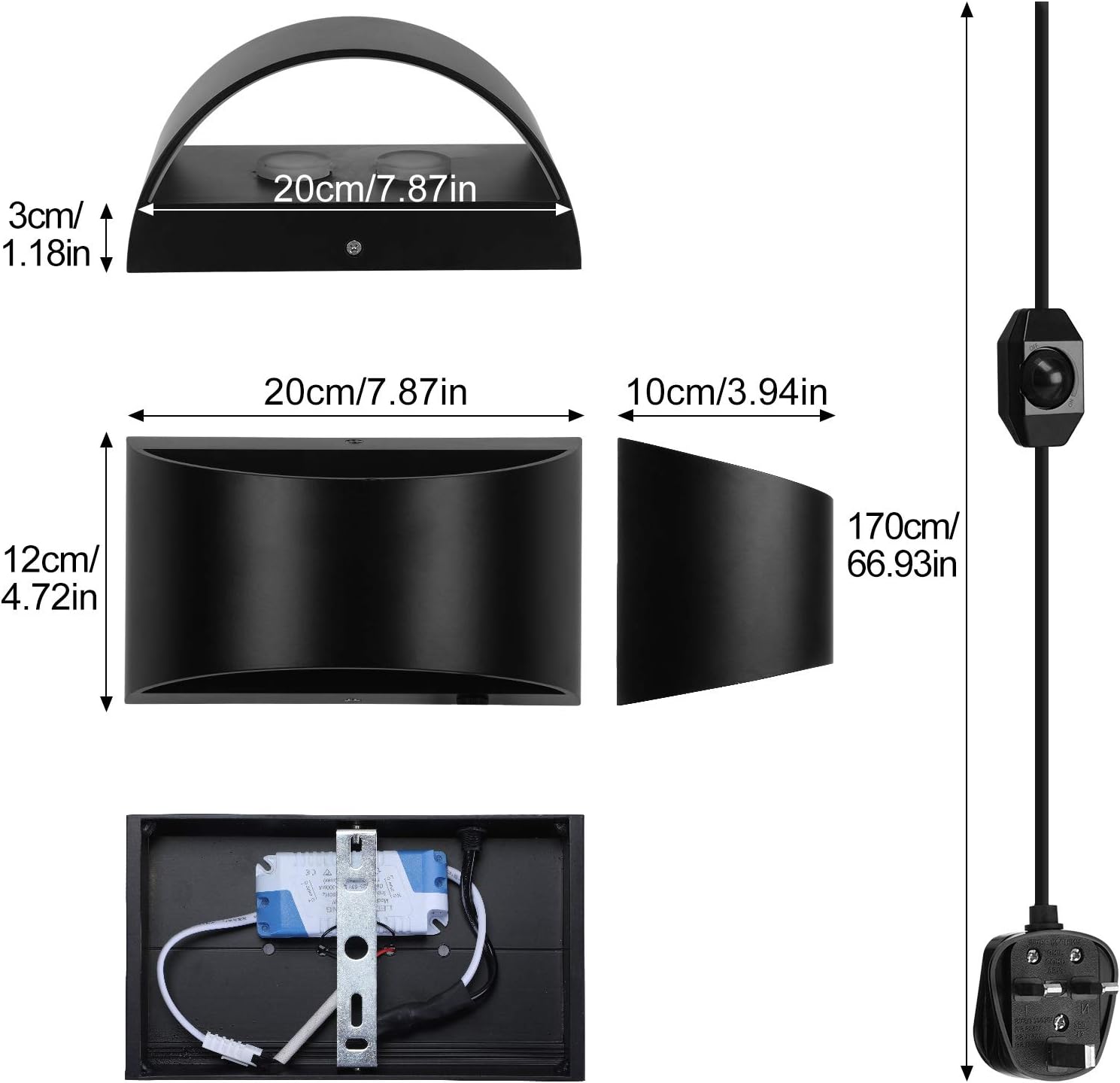 Glighone Wall Lights Indoor LED Up Down Wall Lamp Dimmable Uplighter