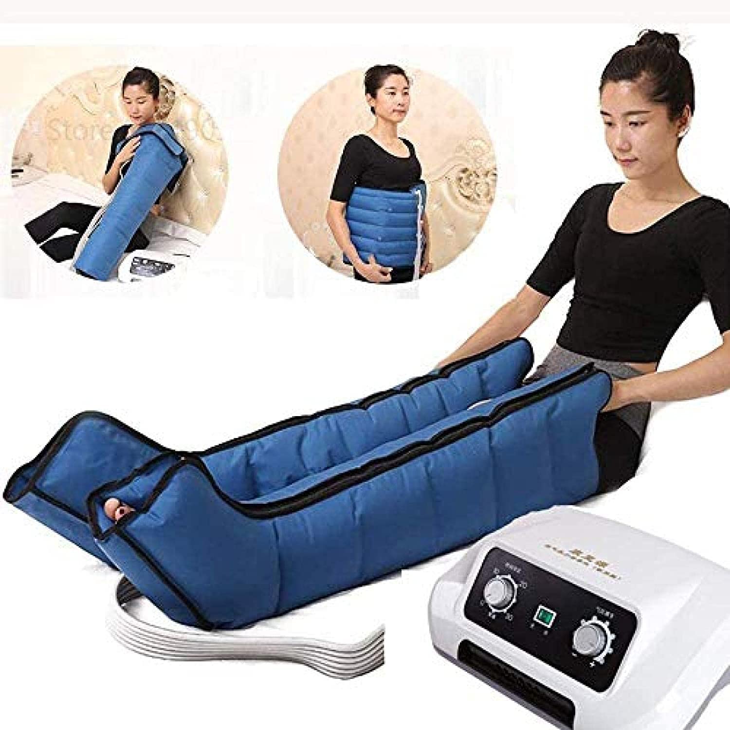 6-Hohlraum-Lymphdrainage-Bein-Massagegerät, elektrisches Bein-Luftkompressions-Massagegerät für Zirkulationsarm-Bein-Taille wickelt Fußknöchel-Wadenmassage-Maschine Schmerzen entspannen, Bein-Kompre