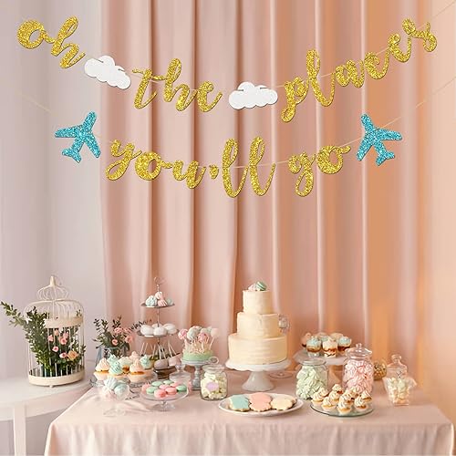 Miniatura 5 de INNORU Cartel de Oh The Places You Go - Decoración de banderines para fiesta de despedida temática de viaje, Bon Voyage, cumpleaños, aniversario,