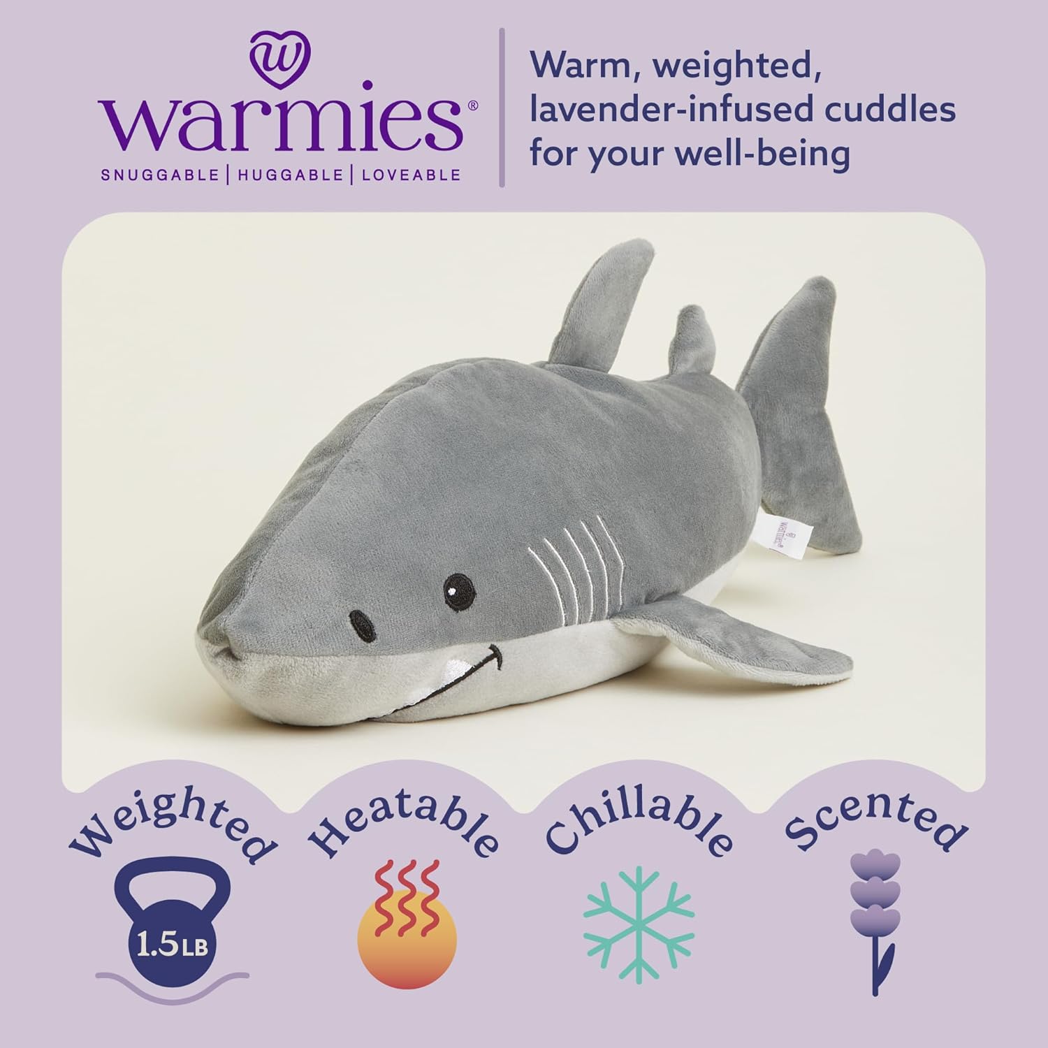 warmies Microwavable Stuffed Animals, Shark - Heated Stuffed Animal Plushie for Warmth & Comfort - Cute Soft Shark Plushies for Adults & Children (Boys, Girls, Babies & Toddlers)