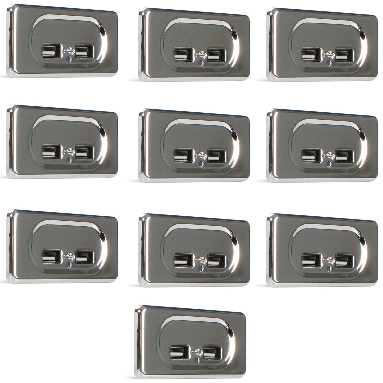 10 Packs Dual USB Charger Socket 3.1A,12V/24V USB Ports Waterproof Power Car Charger Socket Outlet Fast Charge Vehicles Car Boat Motorcycle SUV Truck Caravan (Silver)