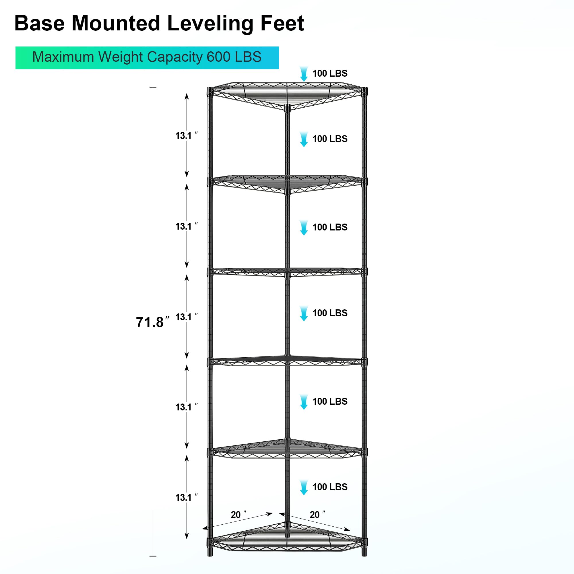 Snapklik.com : 6 Tier Corner Shelf, NSF Wire Shelving Unit, 600 LBS