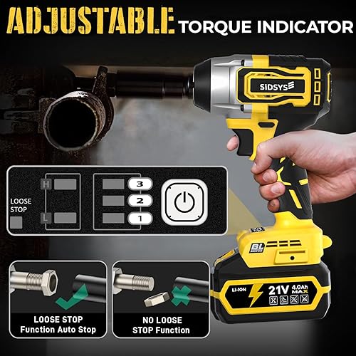 Miniatura 5 de SIDSYS Llave de impacto inalámbrica, 295 pies-libras (400 N.m), pistola de impacto de alto par de 21 V, batería de 4.0 Ah, cargador, 9 enchufes,