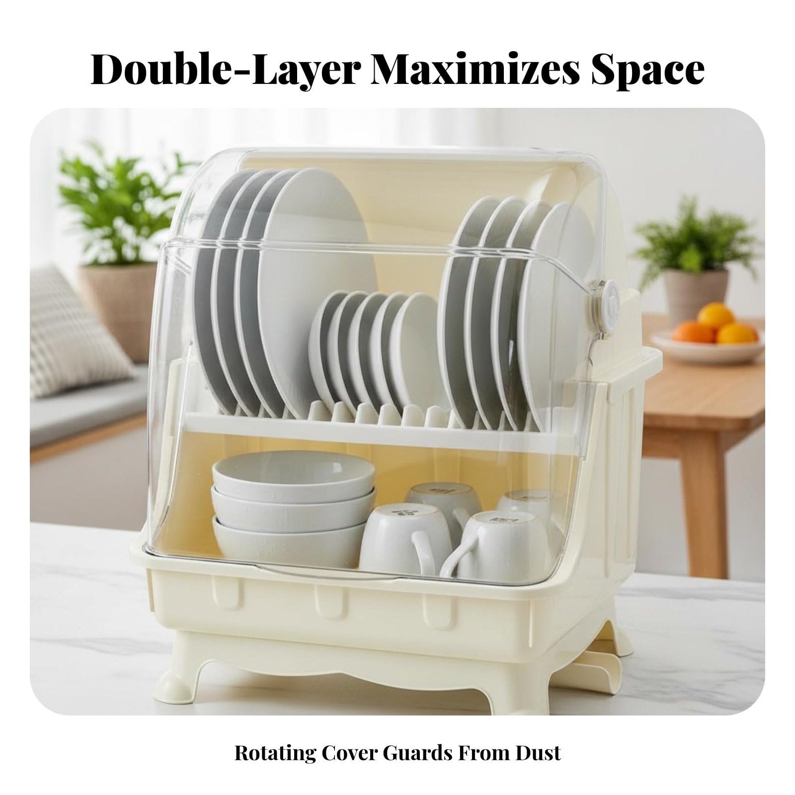 Escurridor de Platos para Cocina Estante de Vajilla con Cubierta Protectora de Material PP con Cajón Desmontable para Platos Vasos Cubiertos Adecuado para Cocina Pequeña Hogar Oficina, Azul