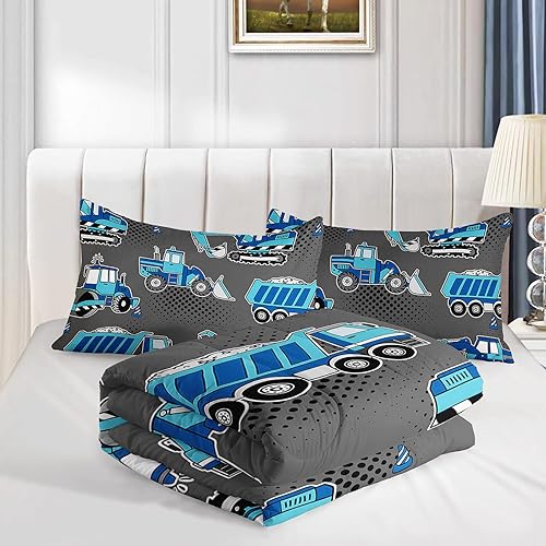 Miniatura 5 de Axolotl Juego de ropa de cama de coche de dibujos animados para niños, tamaño matrimonial, edredón de vehículos de construcción para niños, niños y