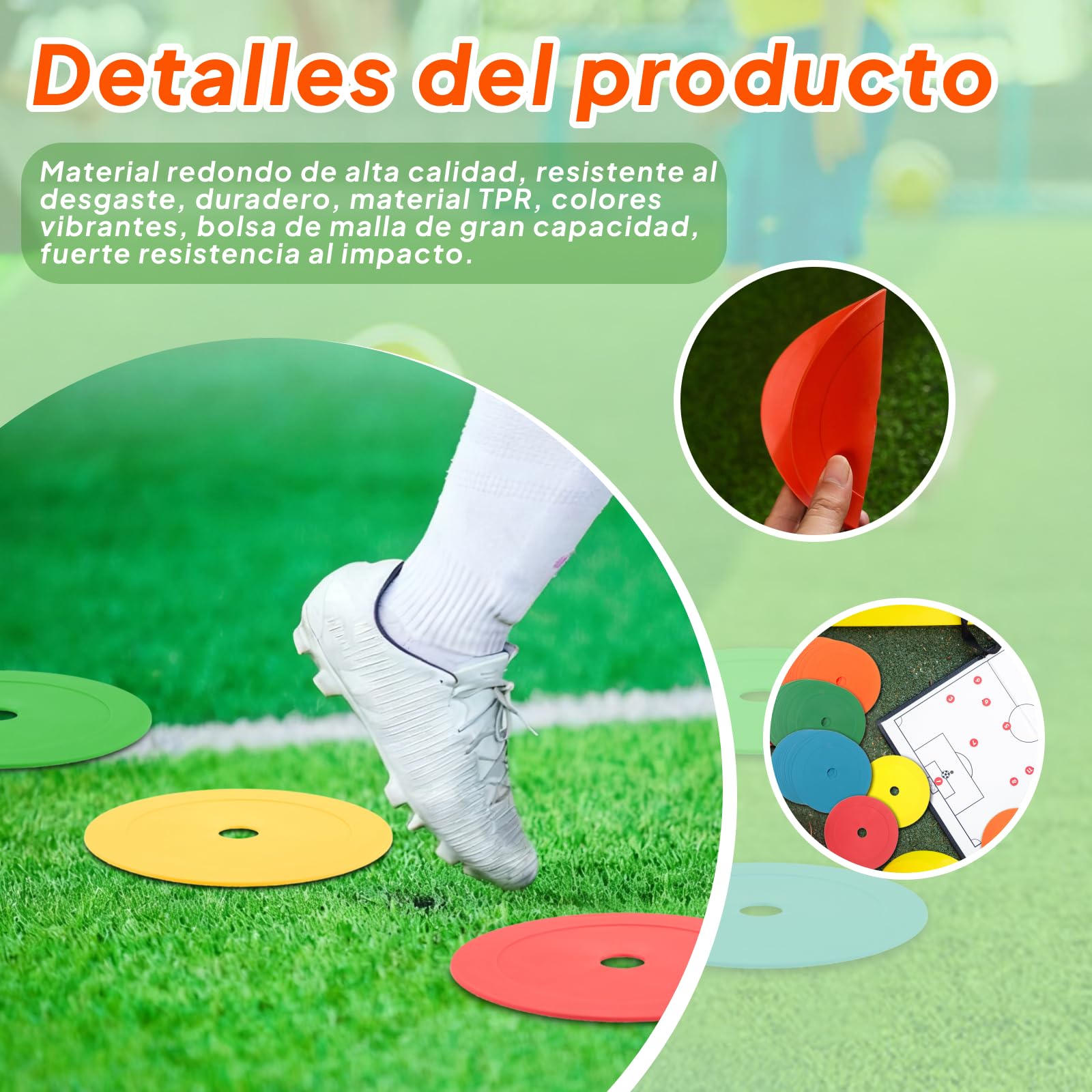 Harilla 50 Marcadores de Suelo, Conos Planos Antideslizantes de 15,3 cm, para Entrenamiento de Fútbol, Entrenadores y Voleibol, Marcado de Canchas