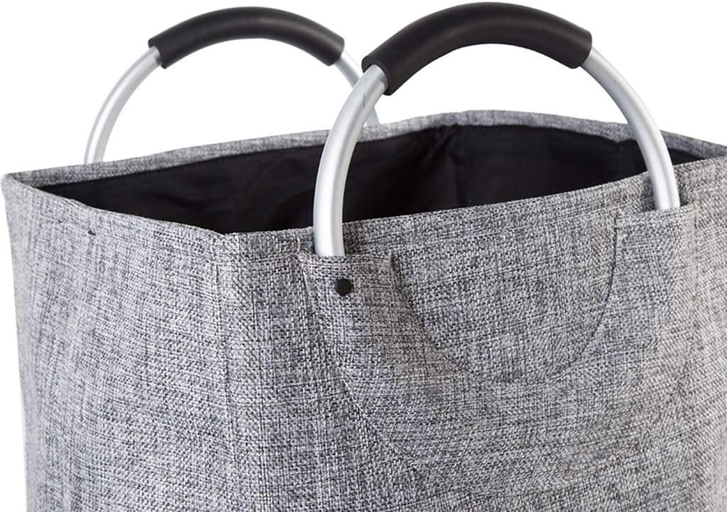 Aluminum Clothes Storage Bag Sorter Bin Storage Basket Foldable Laundry Handbag Foldable Linen Laundry Hamper Basket (Color : Beige) (Gray)