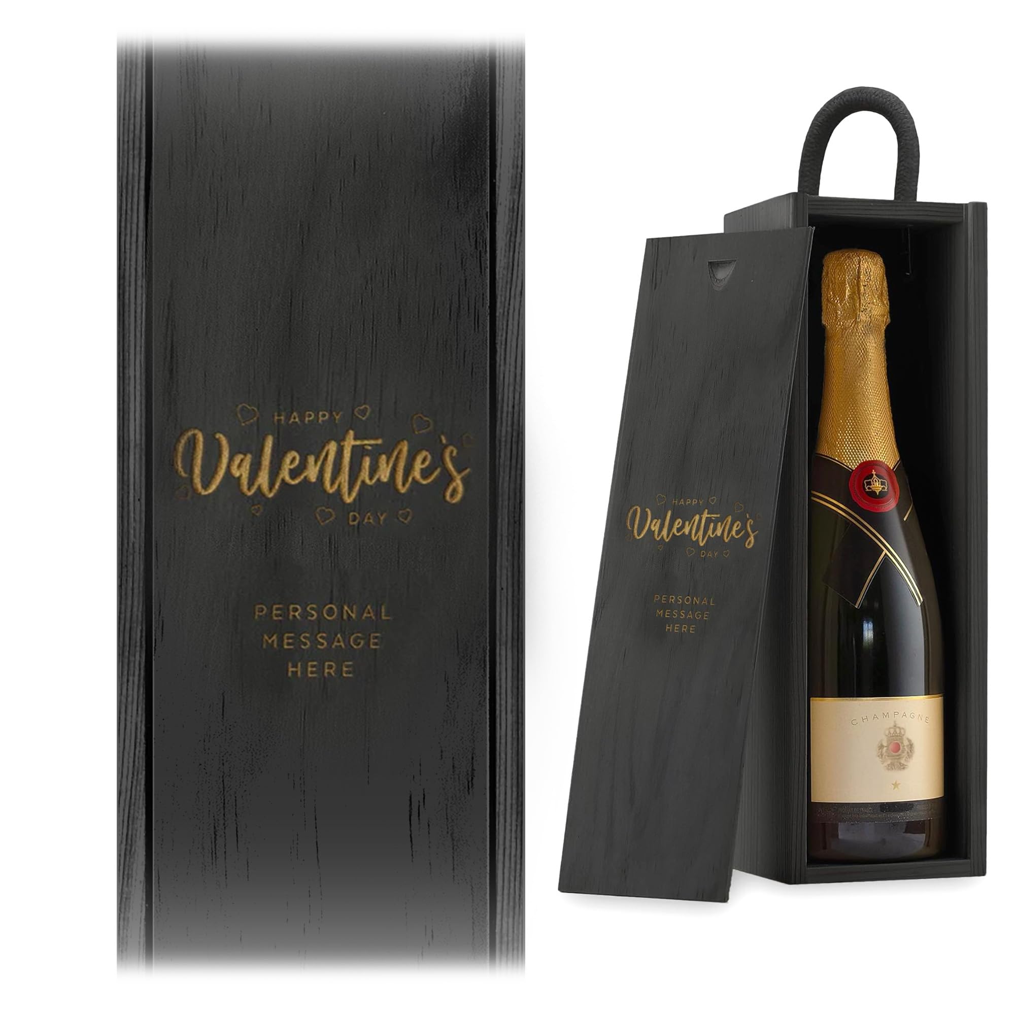 Personalised Wine Box Custom Laser Engraved Gift Birthday Christmas Anniversary Vintage Valentines Gift Couple Love Gift Present (Black)
