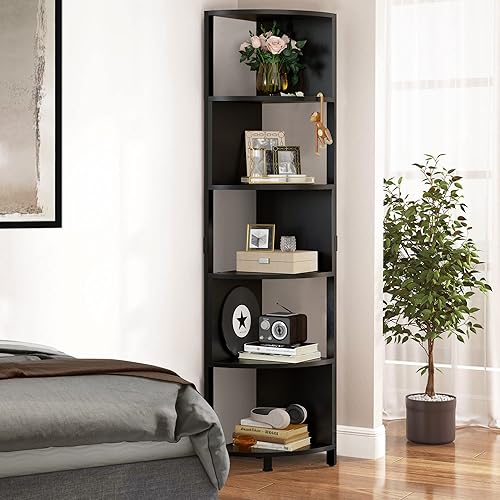 Miniatura 3 de HERNEST Estante esquinero de 6 niveles como estantes para almacenamiento color negro de 688 pulgadas de alto diseño de zigzag estantería esquinera