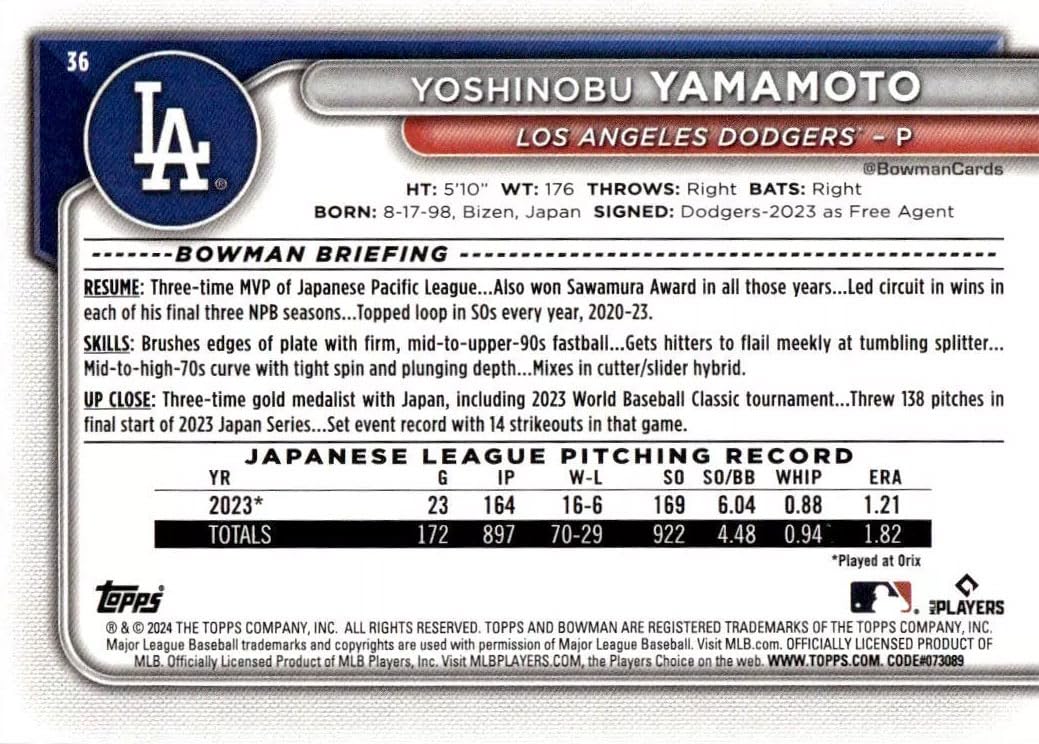 Amazon.com: Los Angeles Dodgers 2024 Bowman Series 9 Card Team Set